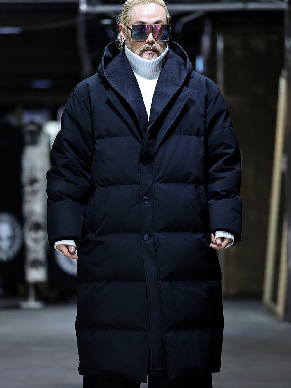 Kara Hood 鴨絨拼接連帽大衣長版羽絨外套