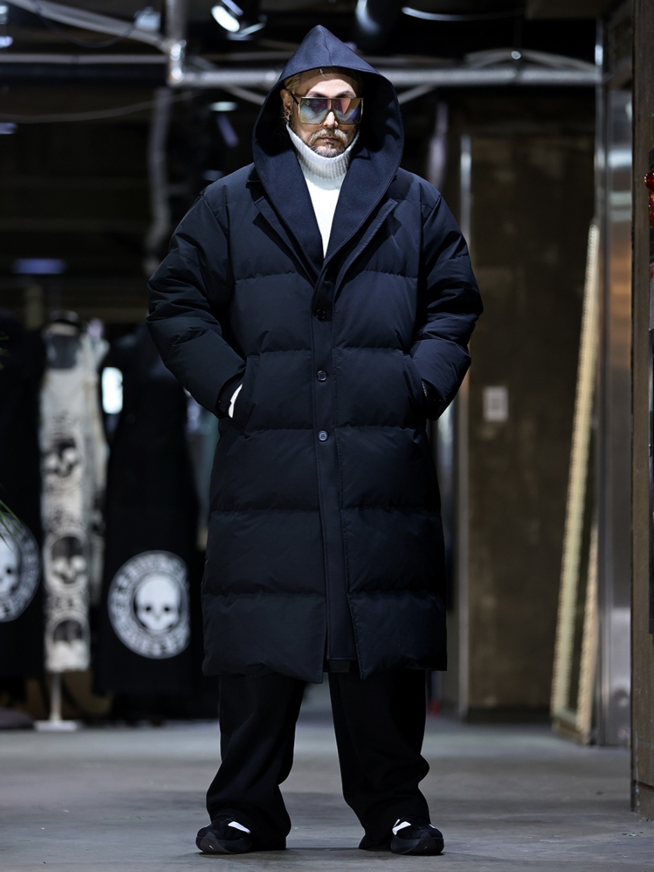 Kara Hood 鴨絨拼接連帽大衣長版羽絨外套