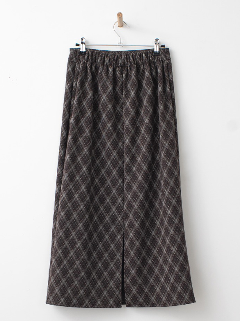 菱格針織毛料後開衩長裙