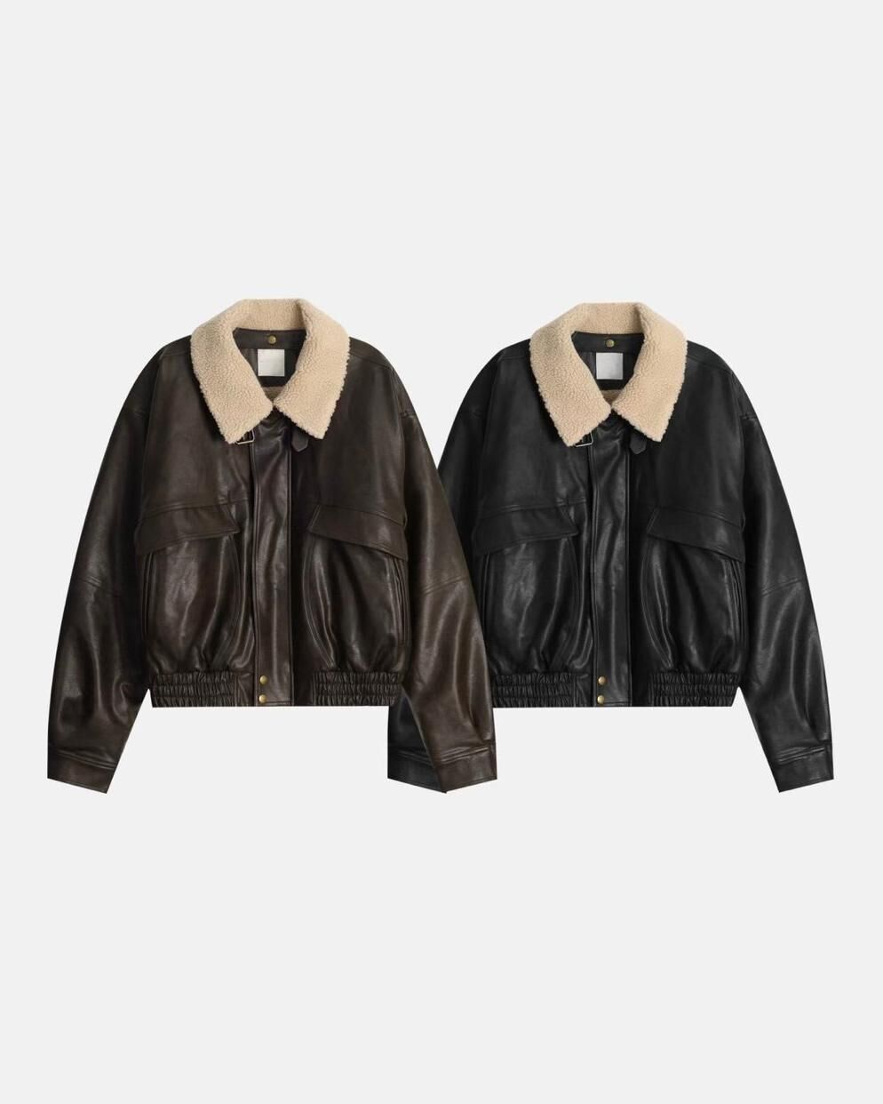 毛毛領拉鍊合成皮褸(絨毛底) Tac-0359JK