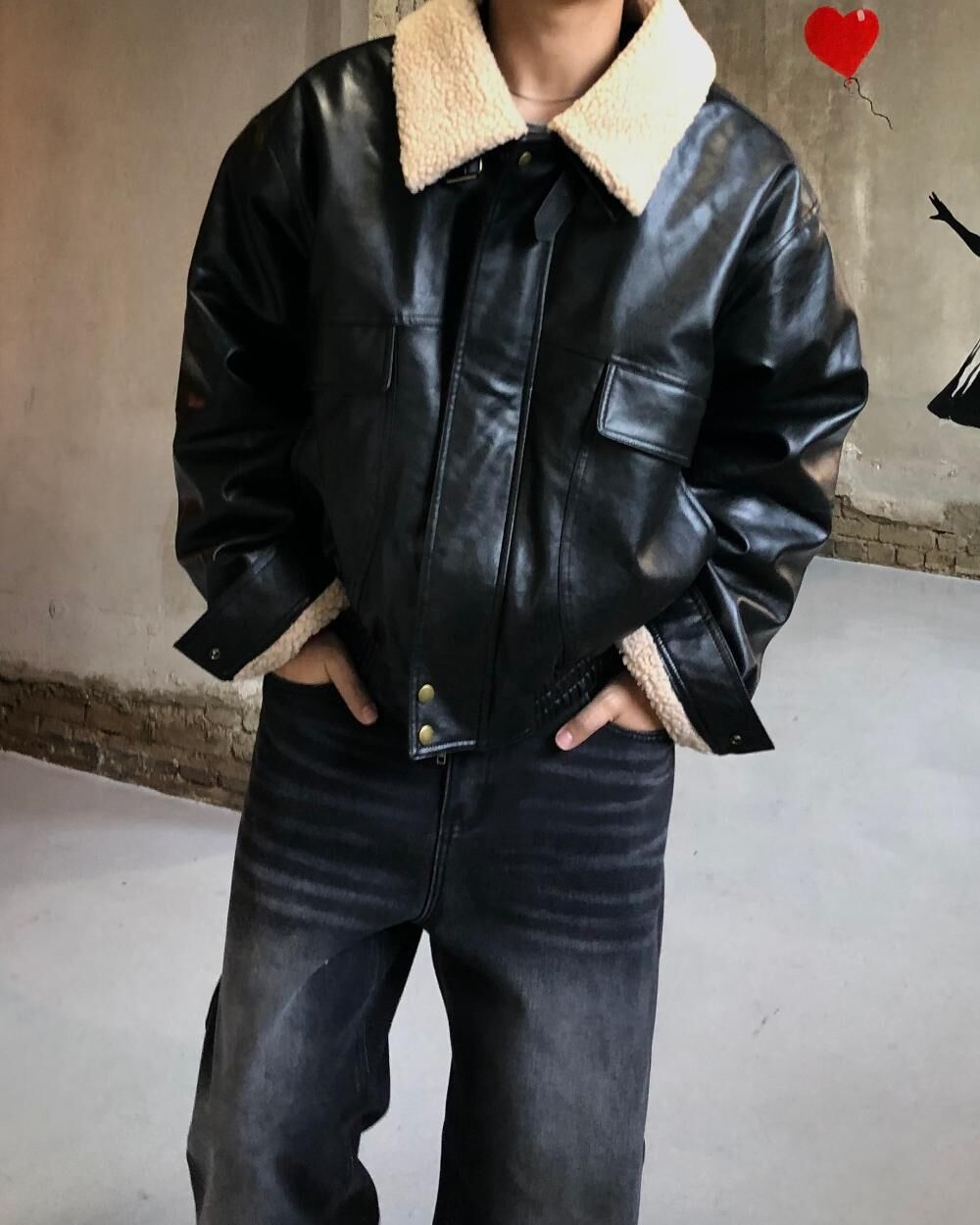 毛毛領拉鍊合成皮褸(絨毛底) Tac-0359JK