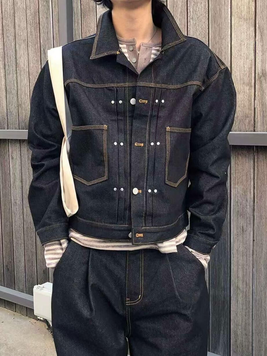 反領開胸牛仔褸 Tac-0364JK