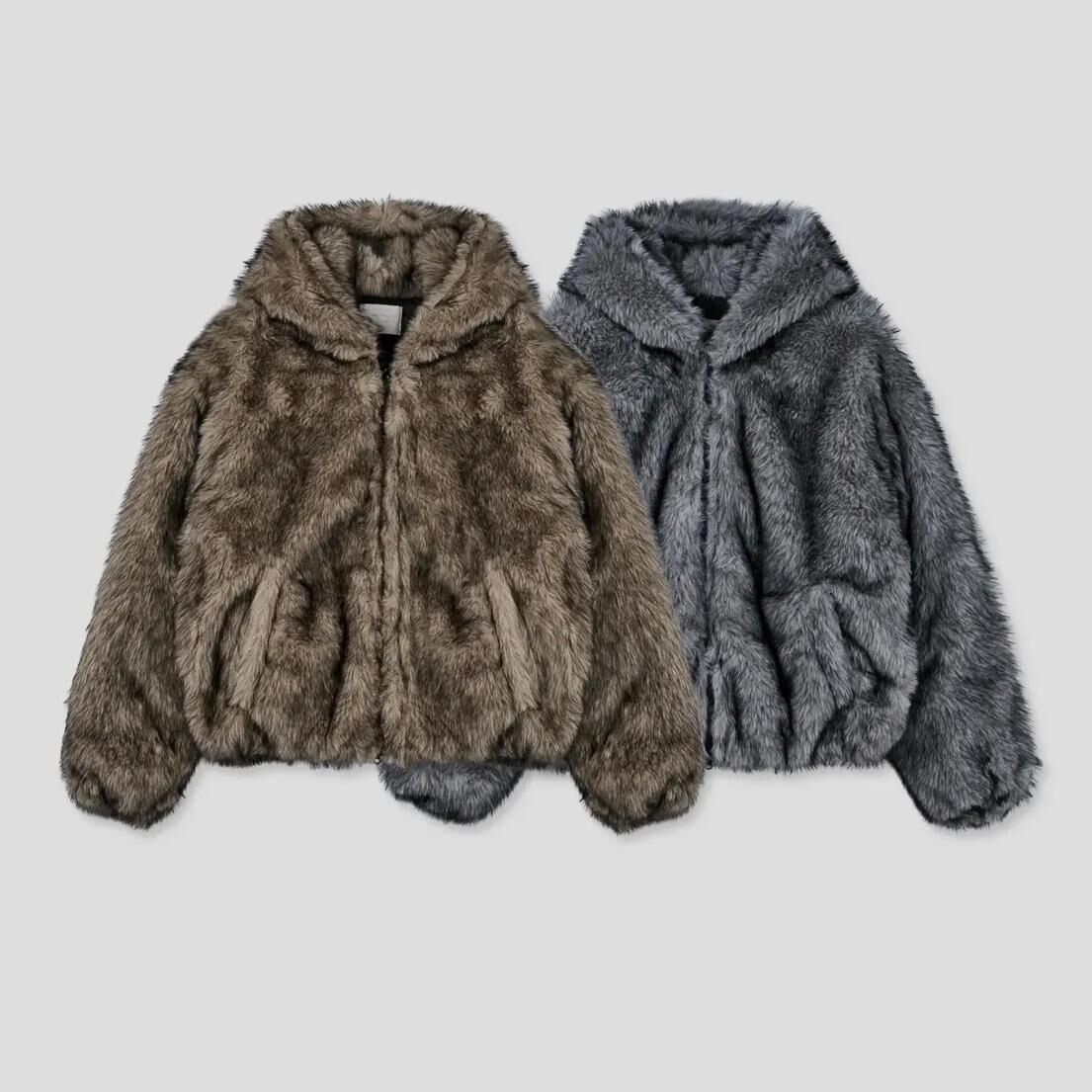 淨色連帽拉鍊毛毛褸 Tac-0369JK