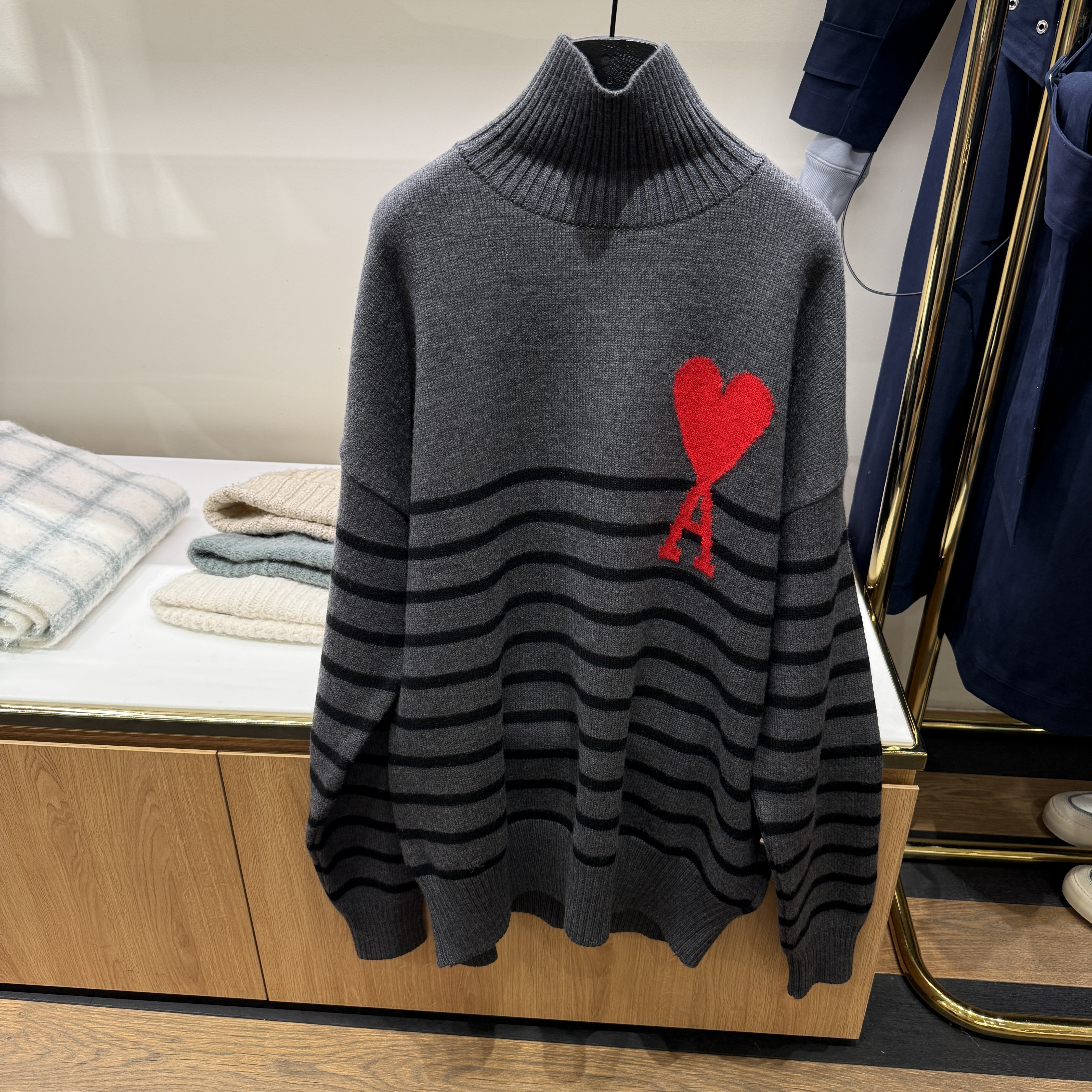 Ami paris adc stripe sweater grey