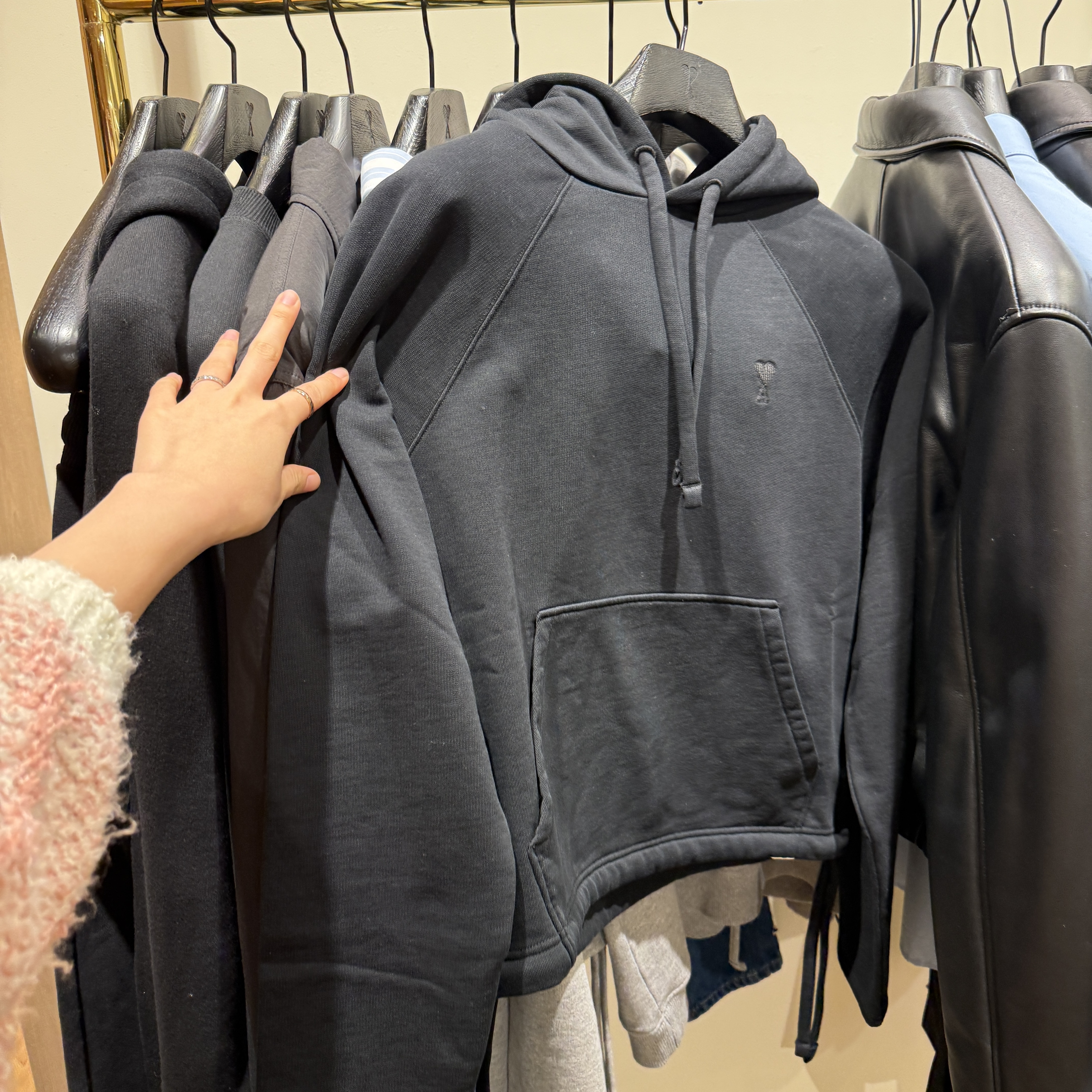 Ami Paris cropped HOODIE grey black