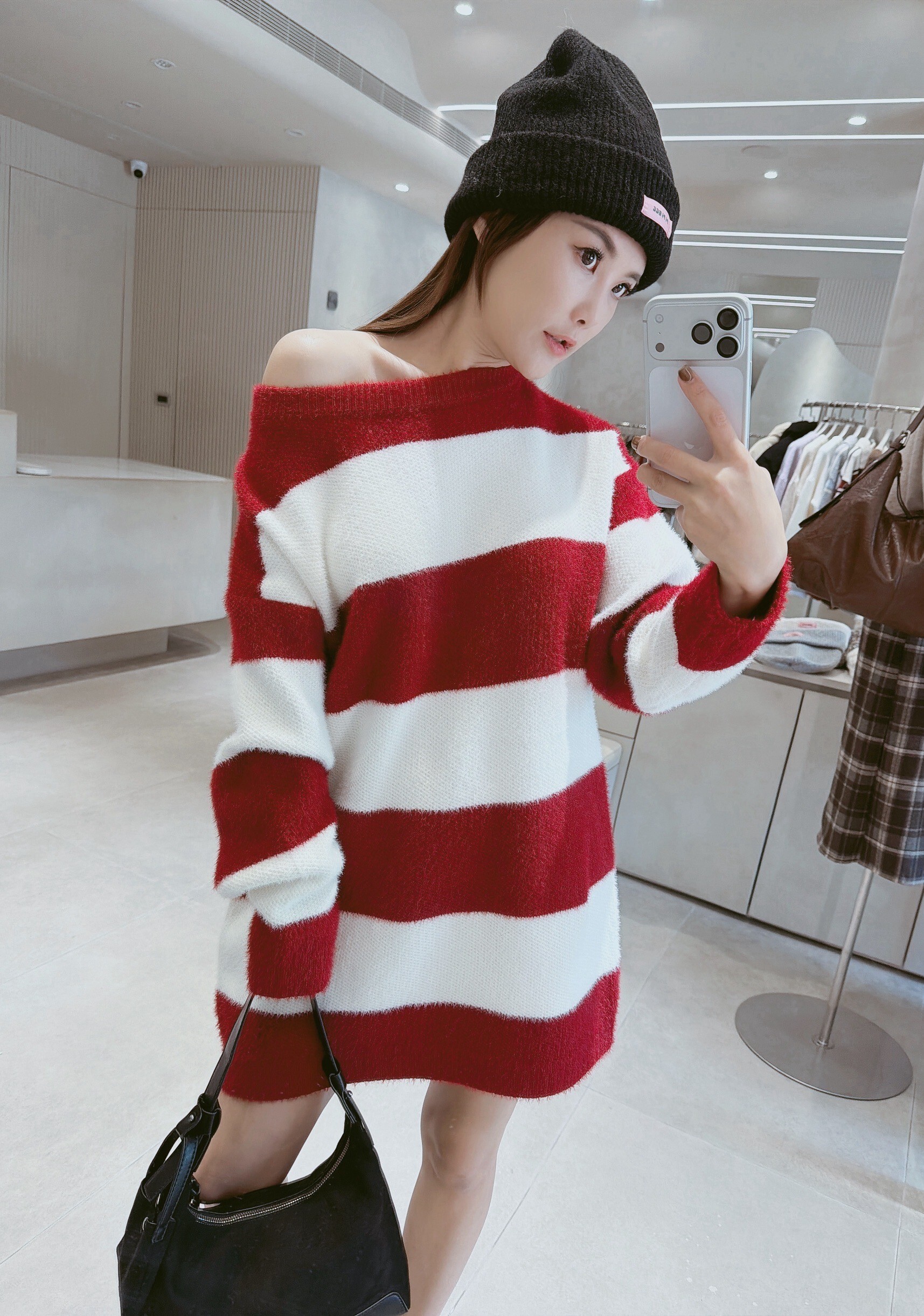 寬條海毛針織長版衣