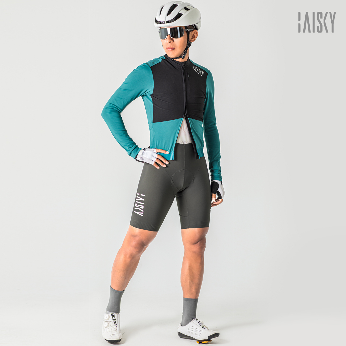 男款雙拉鍊抓絨長車衣 冬競 綠