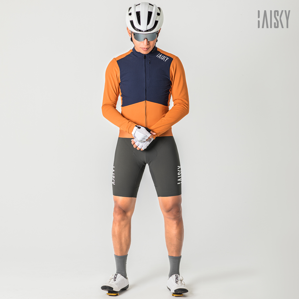 男款雙拉鍊抓絨長車衣 冬競 橘