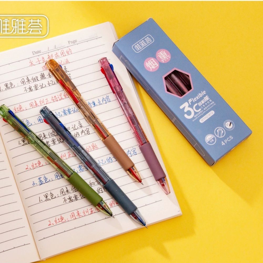三色中性筆｜1筆3色切換 按壓式多色原子筆 黑藍紅三用 書寫順暢 學生辦公必備【輕鬆購五金百貨】
