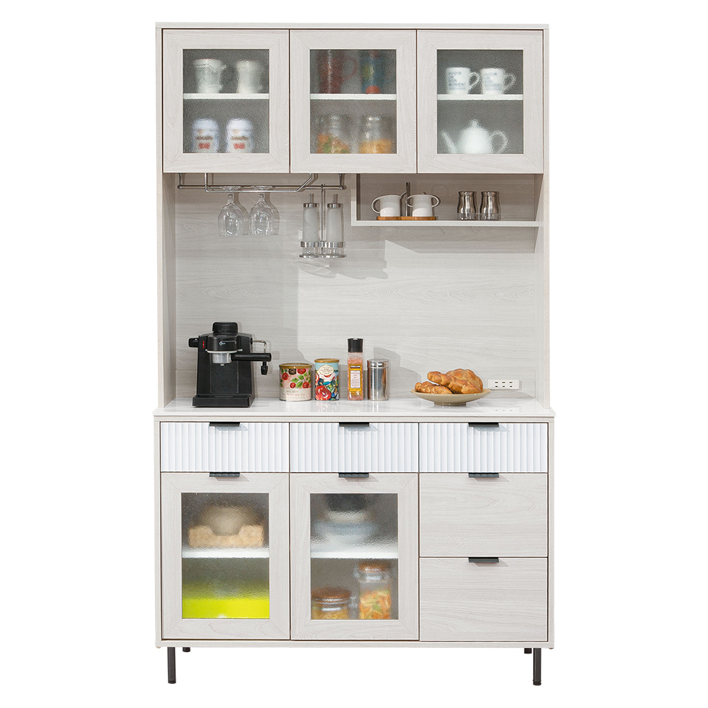 黛比4尺岩板收納高餐櫃/碗盤櫃/電器櫃(上座+下座)