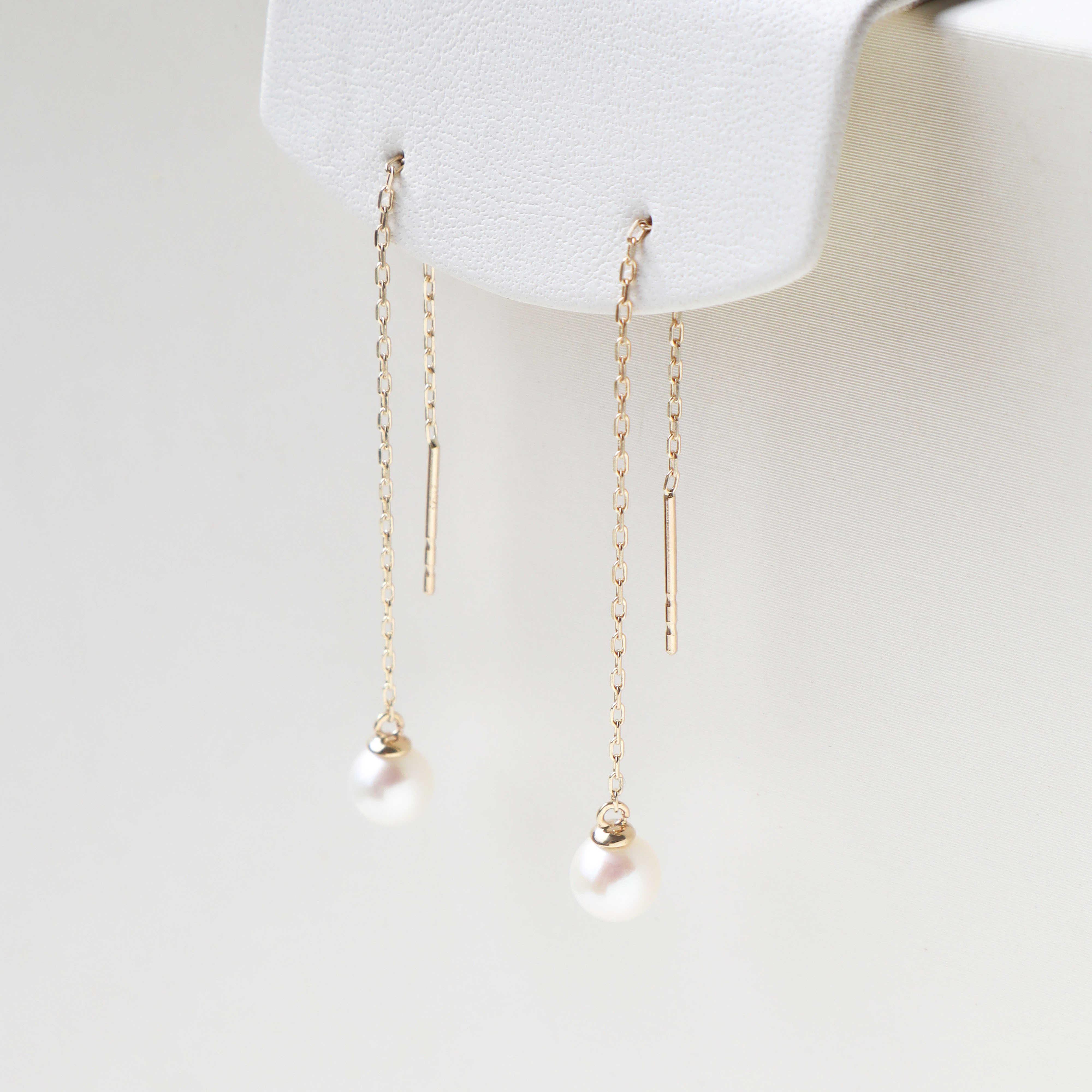 10K/單珍珠長墜耳環