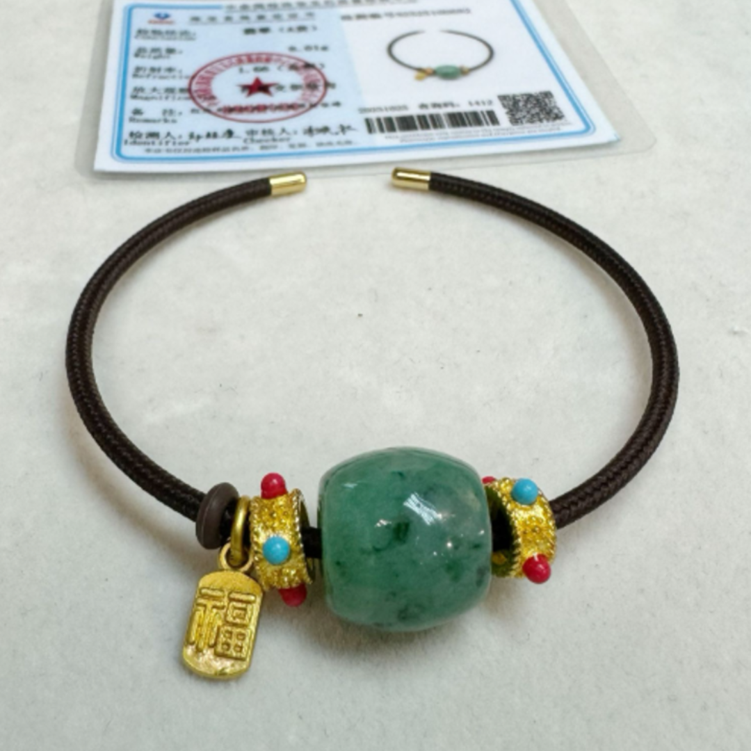 HKAF1218-001 緬甸天然翡翠 - 辣綠路路通手鈪[附國檢證書] (A1)