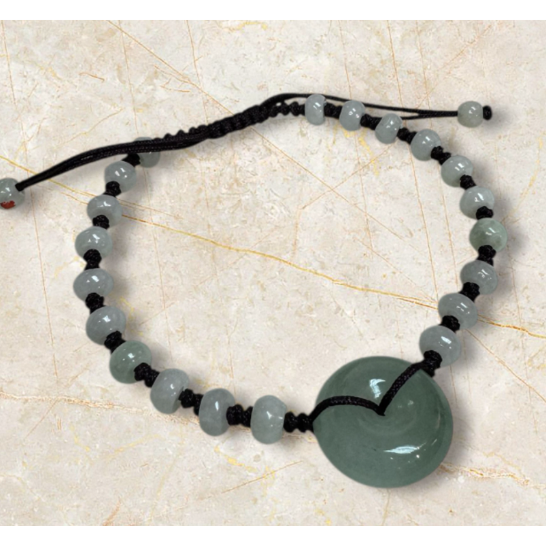 HKAF1218-002 緬甸天然翡翠 - 冰晴平安扣手繩[附國檢證書] (A2)