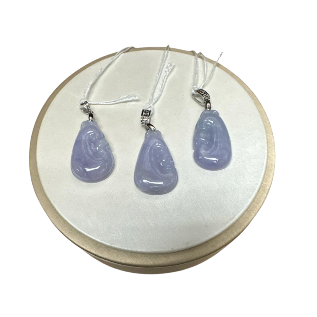 HKAF1218-011 緬甸天然翡翠 - 紫羅蘭如意吊墜 [附皮繩][附國檢證書] (A11)