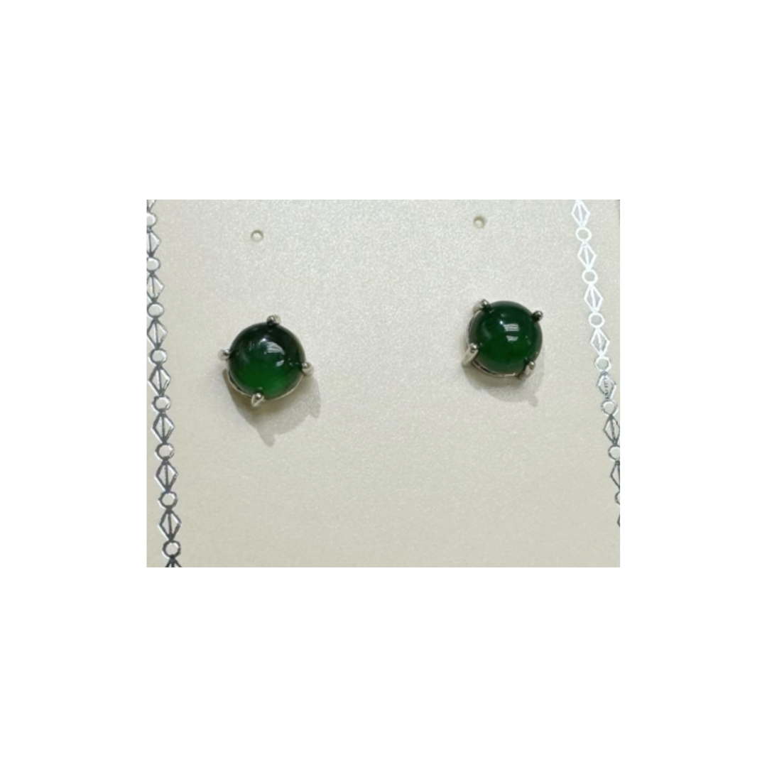 HKAF1218-019 緬甸天然翡翠 - 陽綠蛋面耳釘[附國檢證書] (A19)