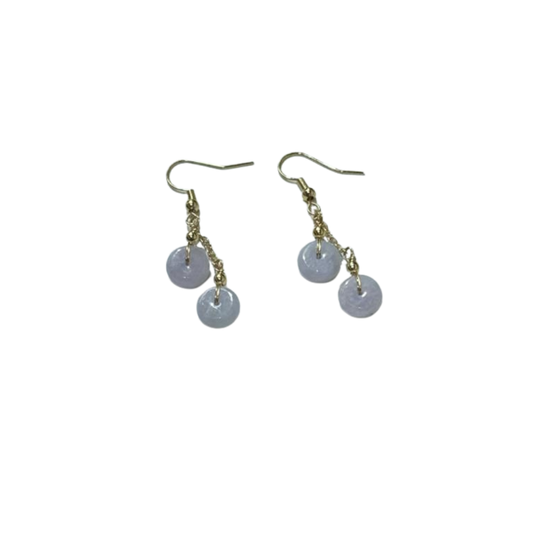 HKAF1218-018 緬甸天然翡翠 - 粉紫平安扣14K金耳勾耳環[附國檢證書] (A18)