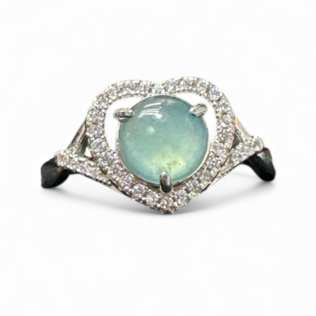 HKAF1218-023 緬甸天然翡翠 - 冰晴水蛋面心形戒指 (A23)