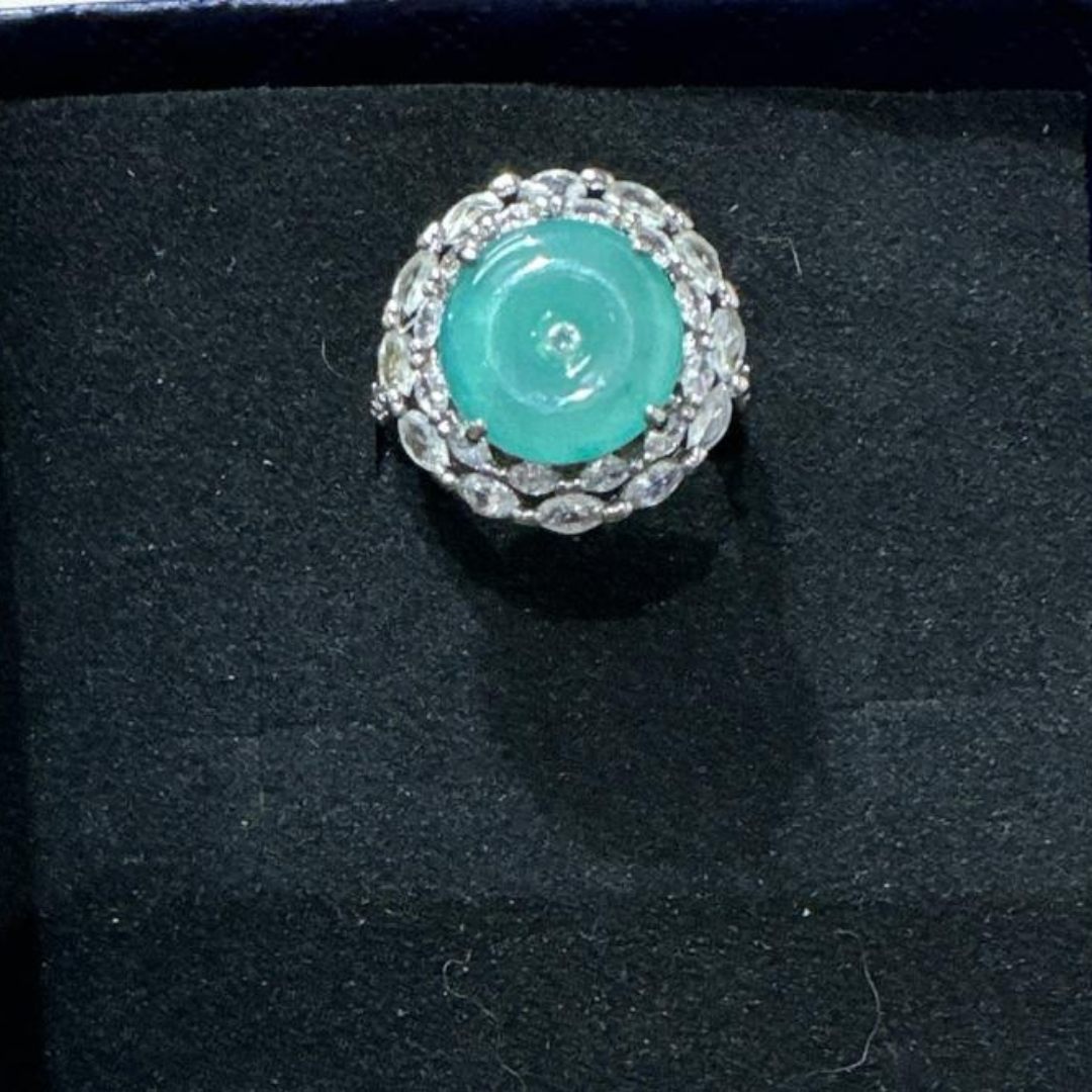 HKAF1218-022 緬甸天然翡翠 - 冰藍水平安扣戒指 (A22)