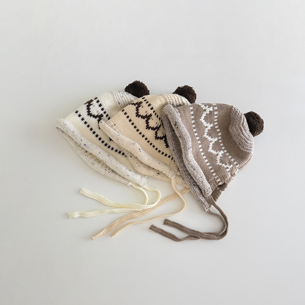 圖騰針織球球綁帶帽(1-4y)