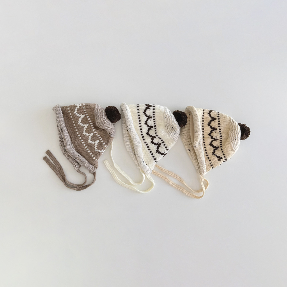 圖騰針織球球綁帶帽(1-4y)