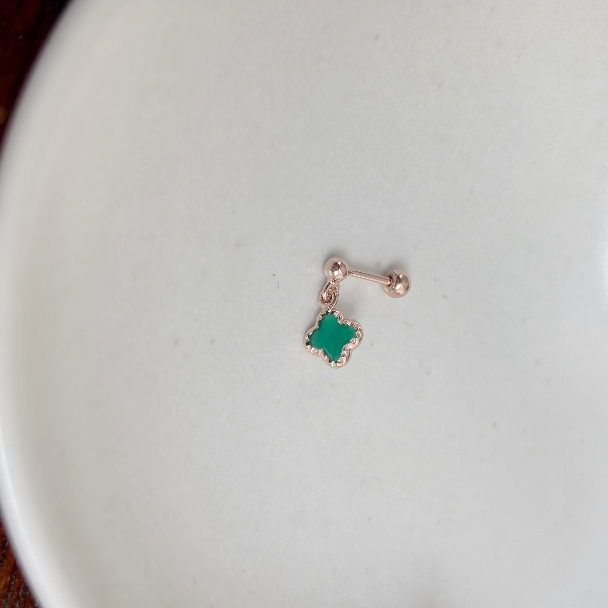 晃晃蛋糕四葉草綠瑪瑙轉珠耳環