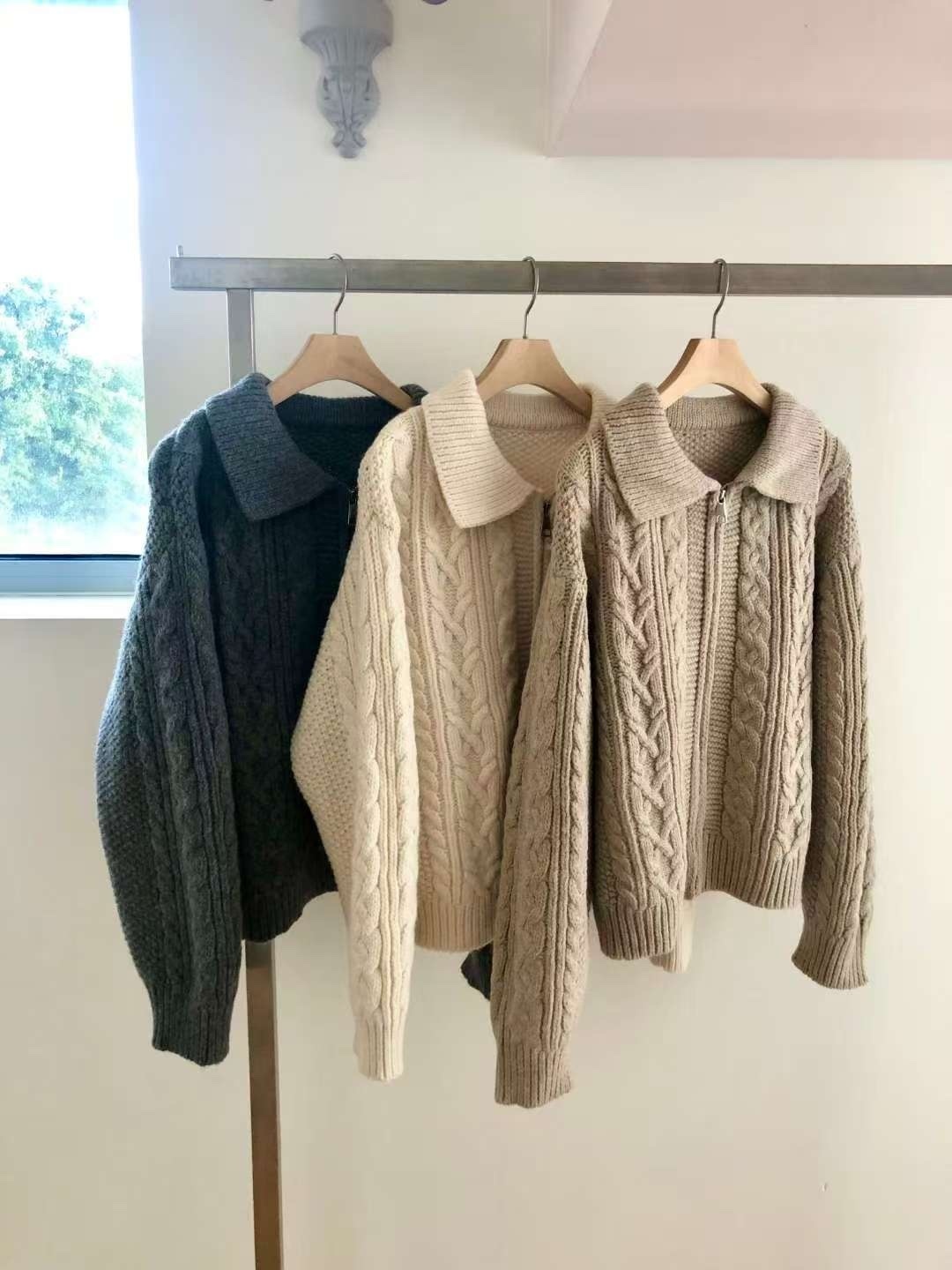 202 正韓麻花翻領外套