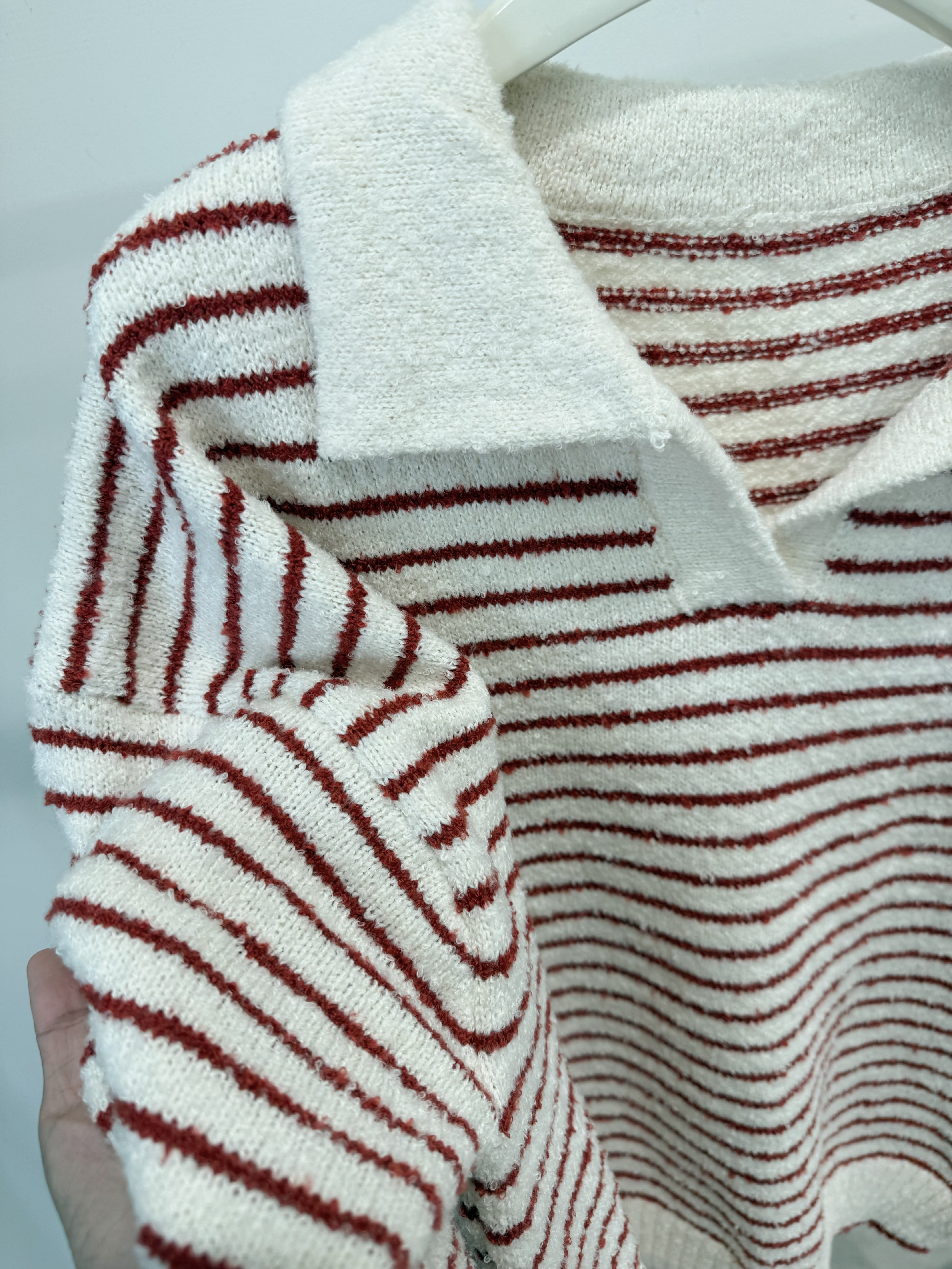 213 polo領復古條紋配色針織毛衣