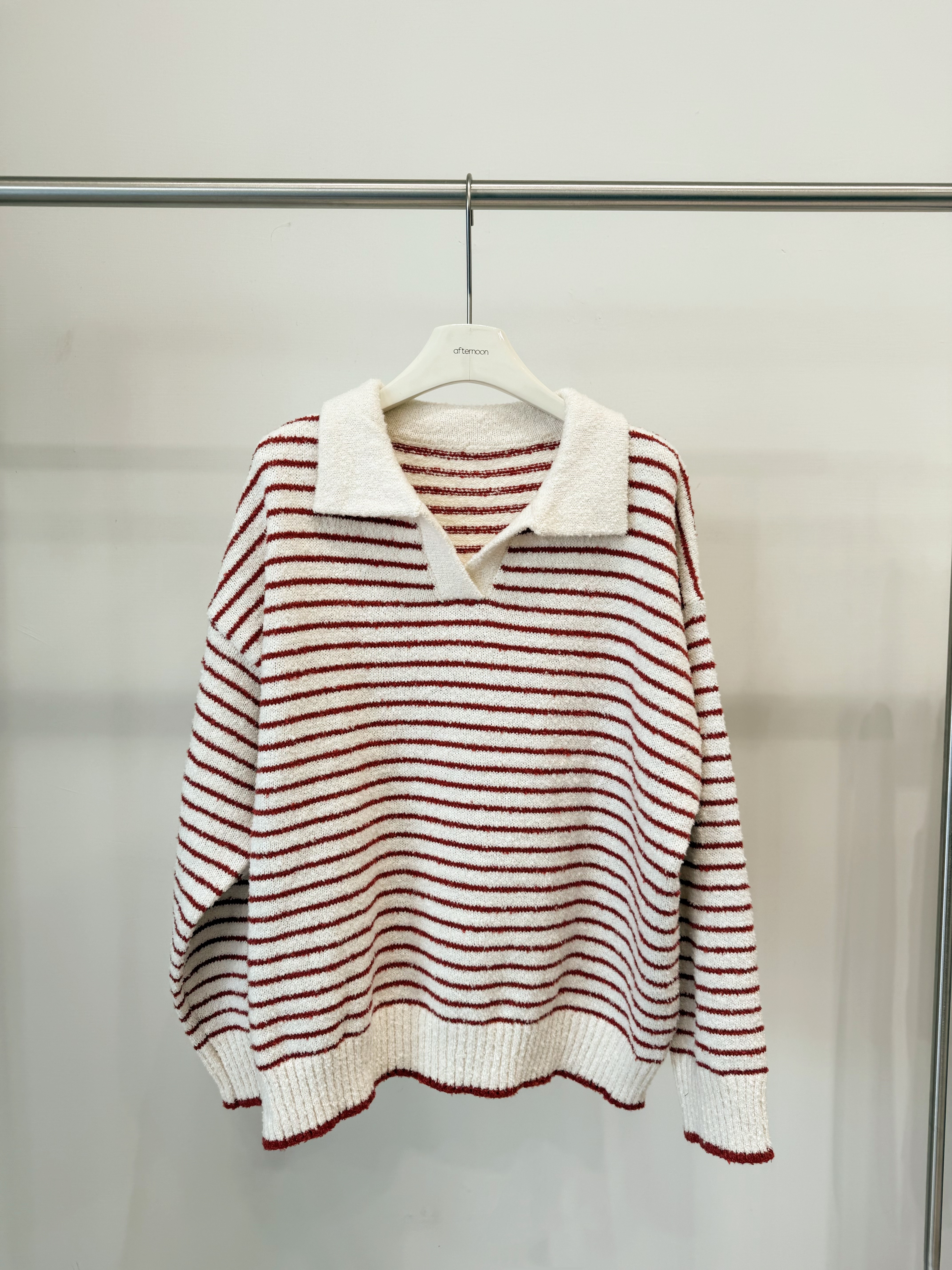 213 polo領復古條紋配色針織毛衣