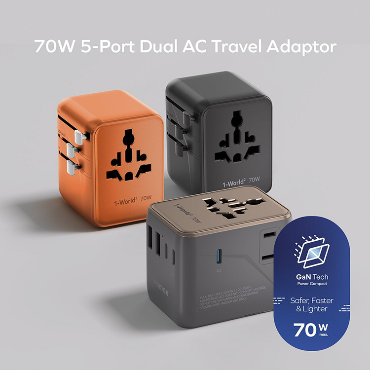 Momax UA22U 1-World2 70W GaN 5接口 雙AC 旅行插座