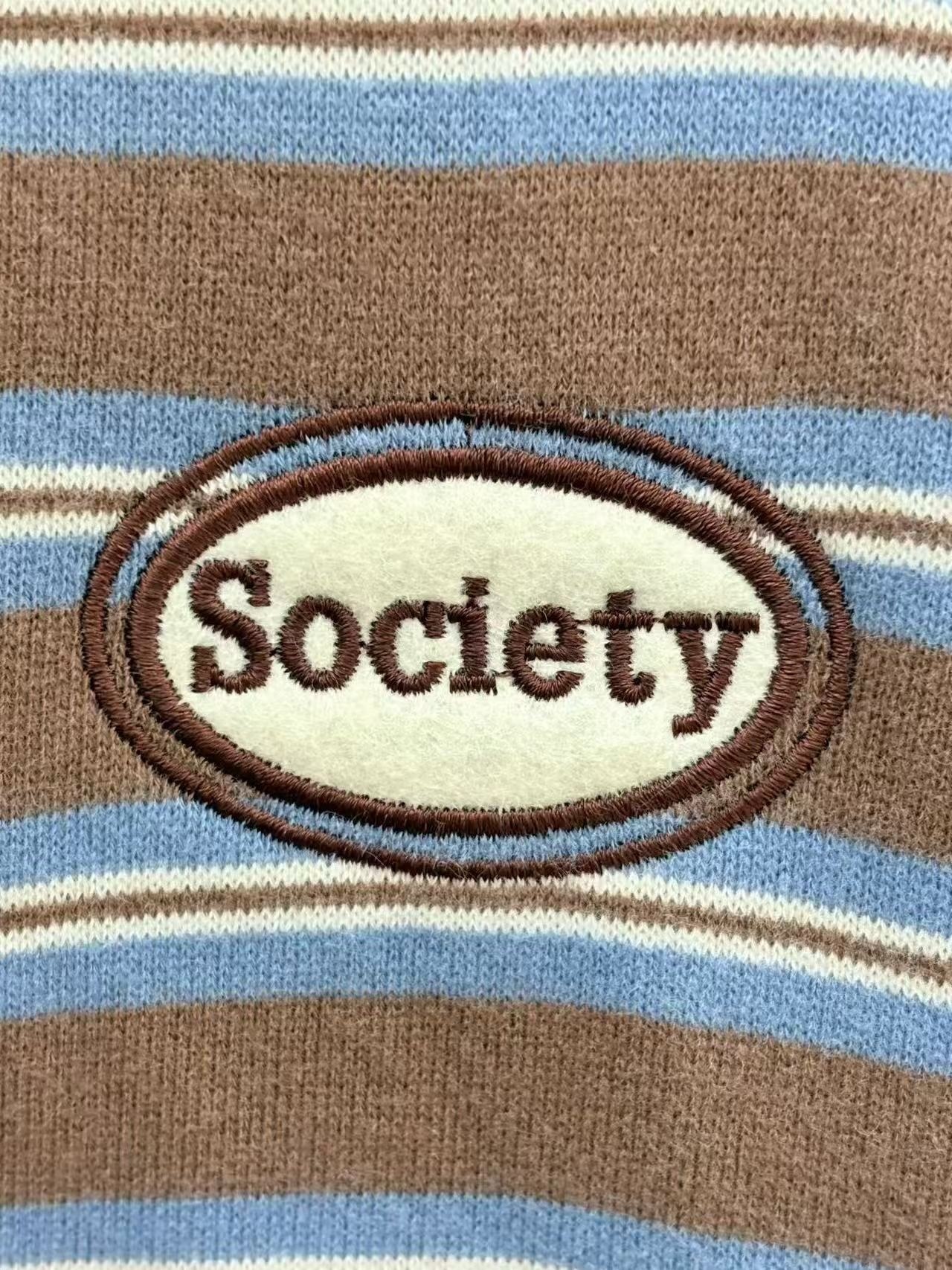 787 正韓條紋小刺繡圓領衛衣（內刷毛）