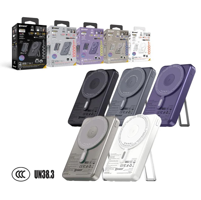 (3C認證版)XPower M10R 7合1 10000mAh PD 3.0 雙內置線+磁吸無線移動電源連支架
