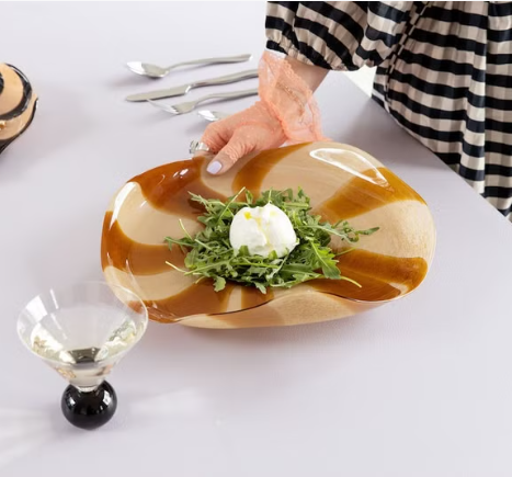 ByOn-Curve 餐盤/裝飾盤-棕彩，手工製作，獨一無二，放上水果，蛋糕甜點以及花飾有不同風味