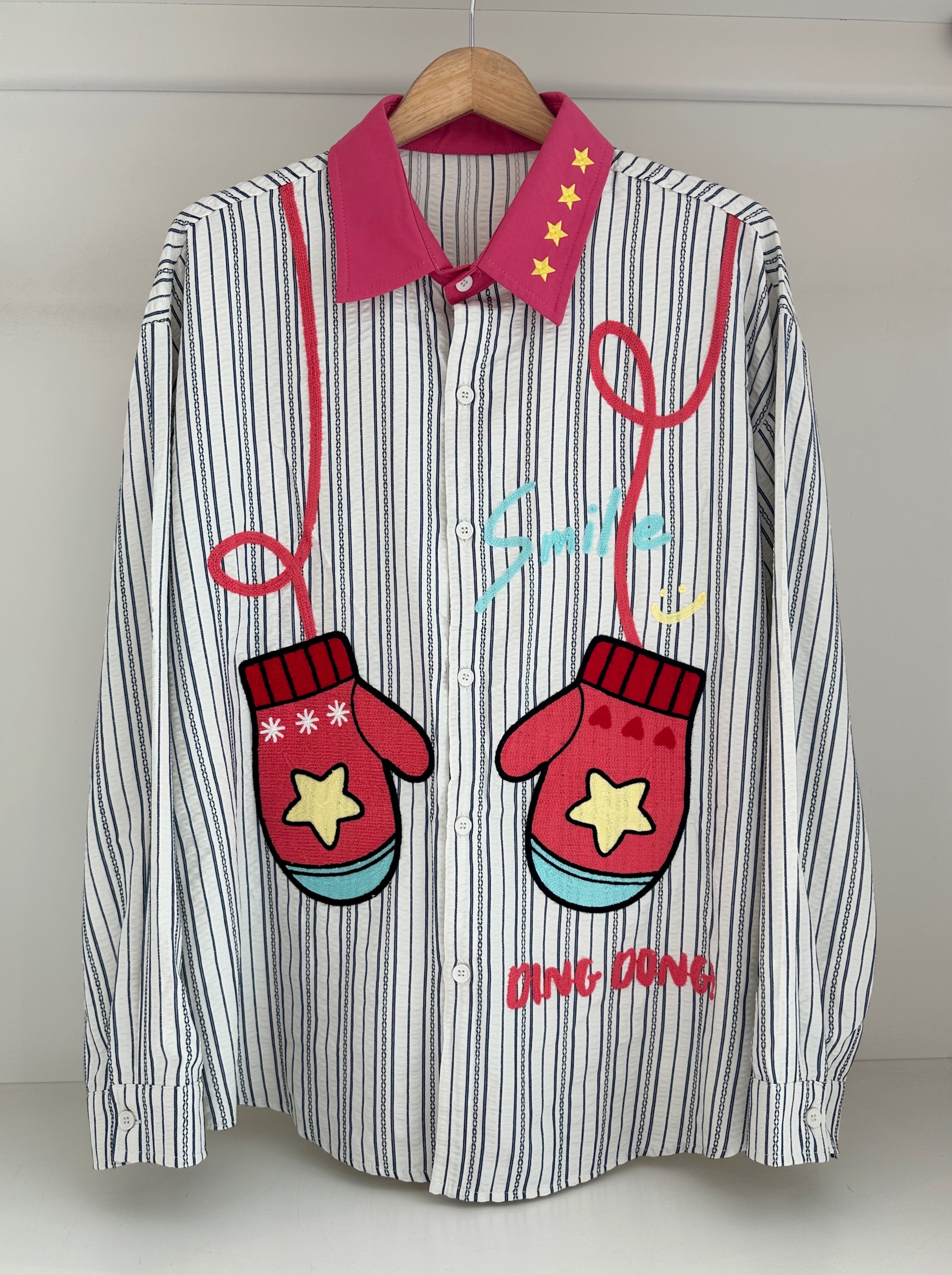 STRIPED LONG SHIRT WITH EMBROIDERY DETAILS