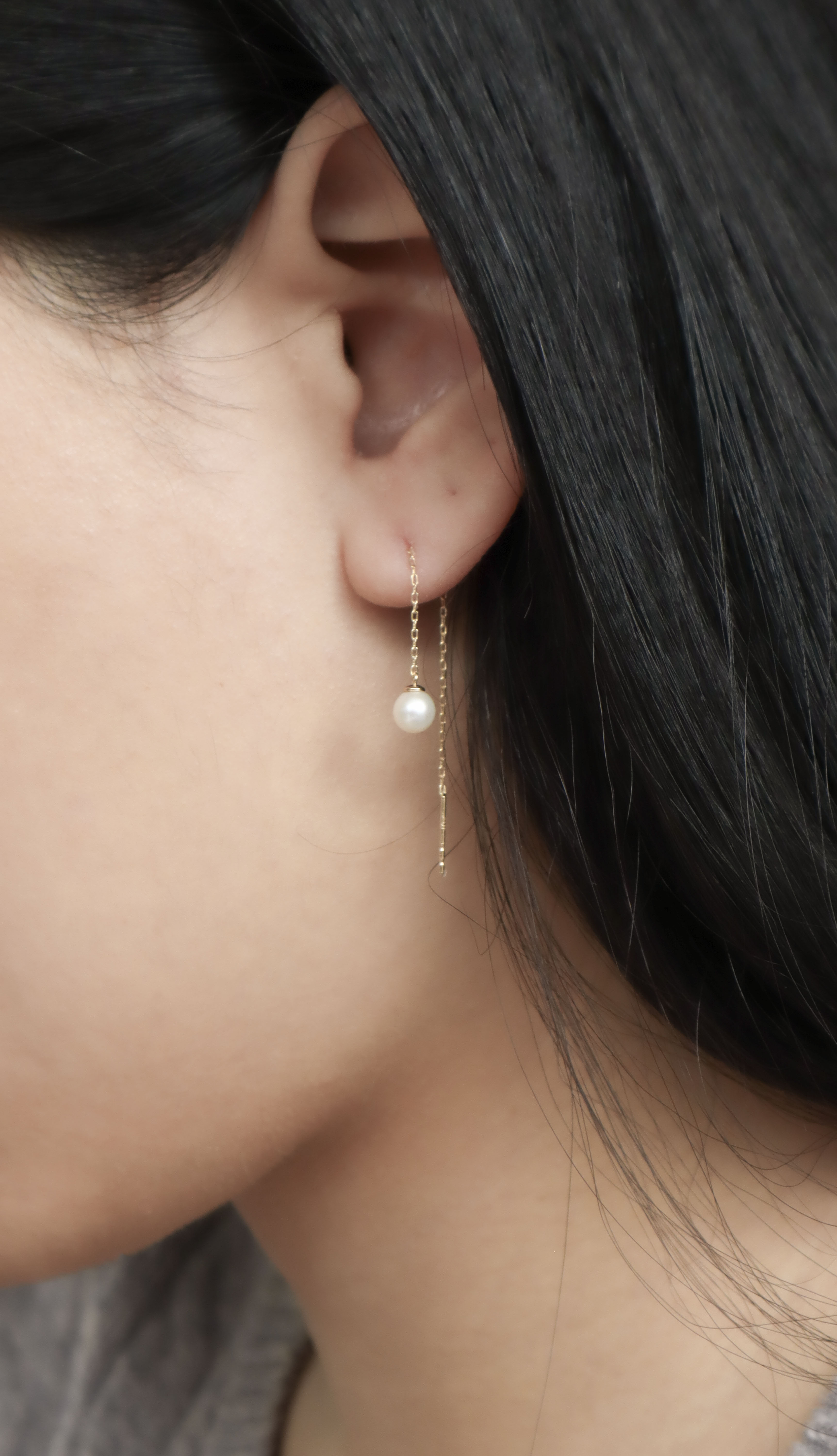 10K/單珍珠長墜耳環