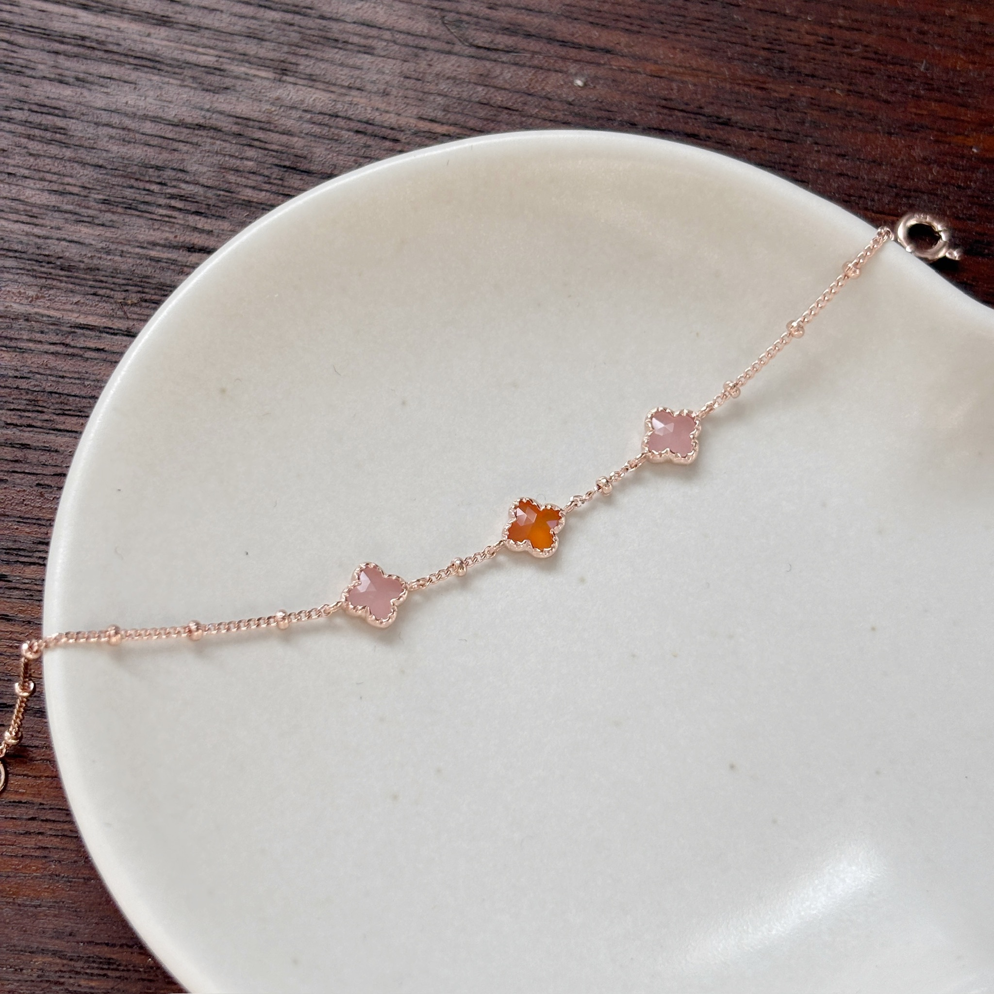 蛋糕四葉草粉紅石英橘瑪瑙手鏈