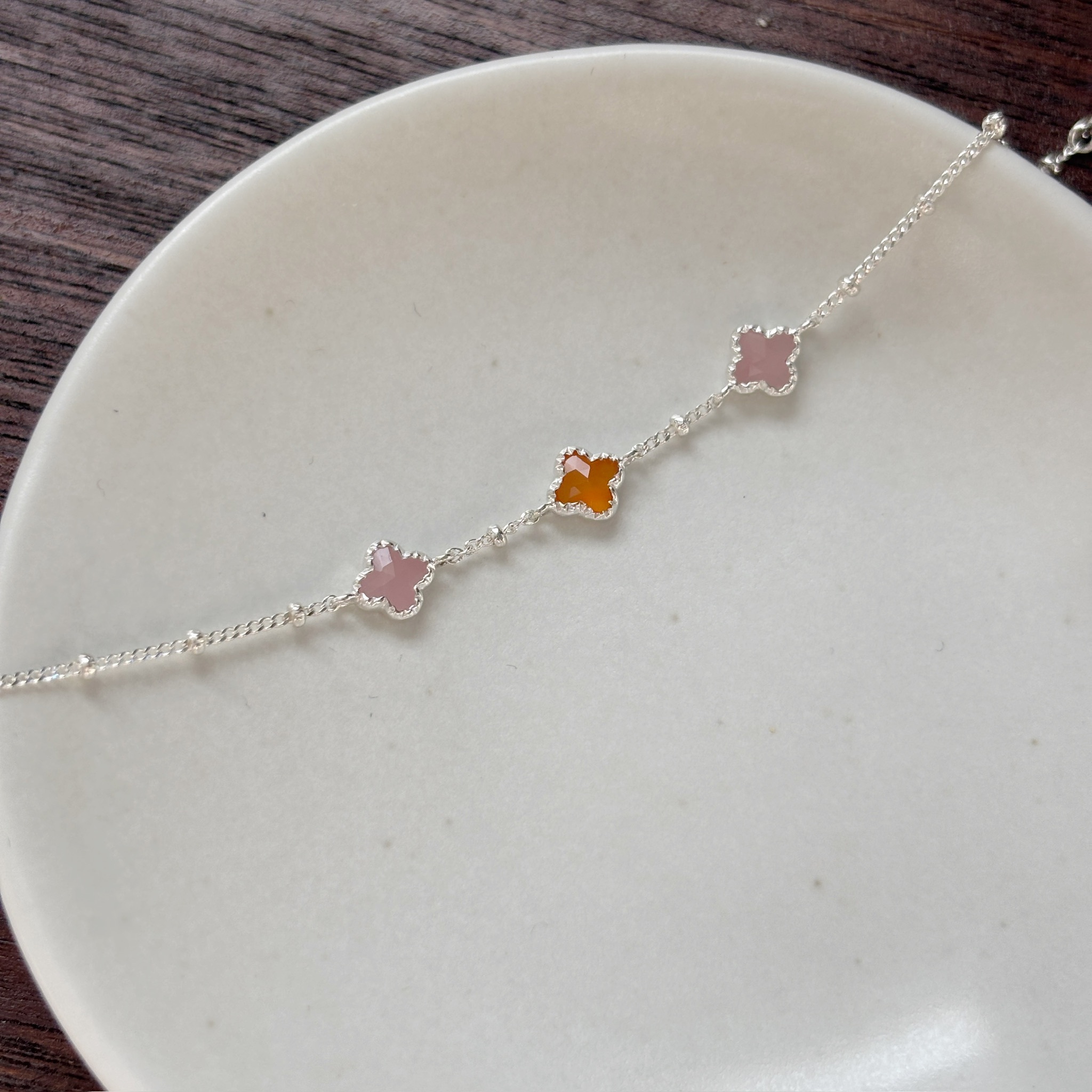 蛋糕四葉草粉紅石英橘瑪瑙手鏈