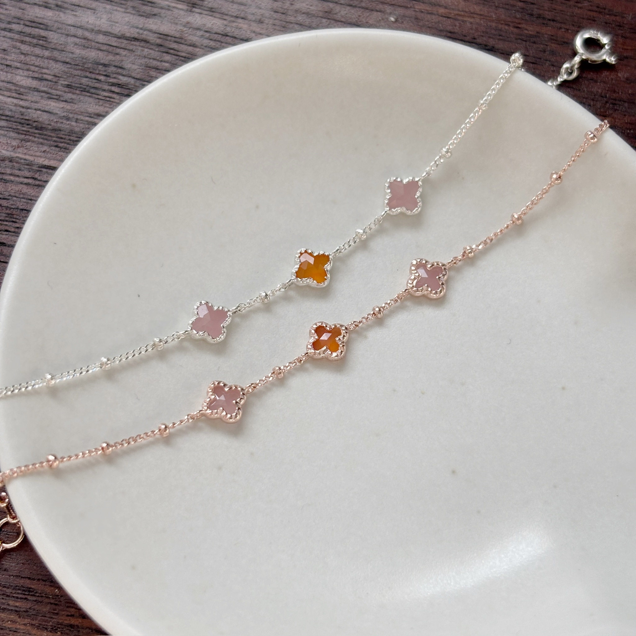 蛋糕四葉草粉紅石英橘瑪瑙手鏈