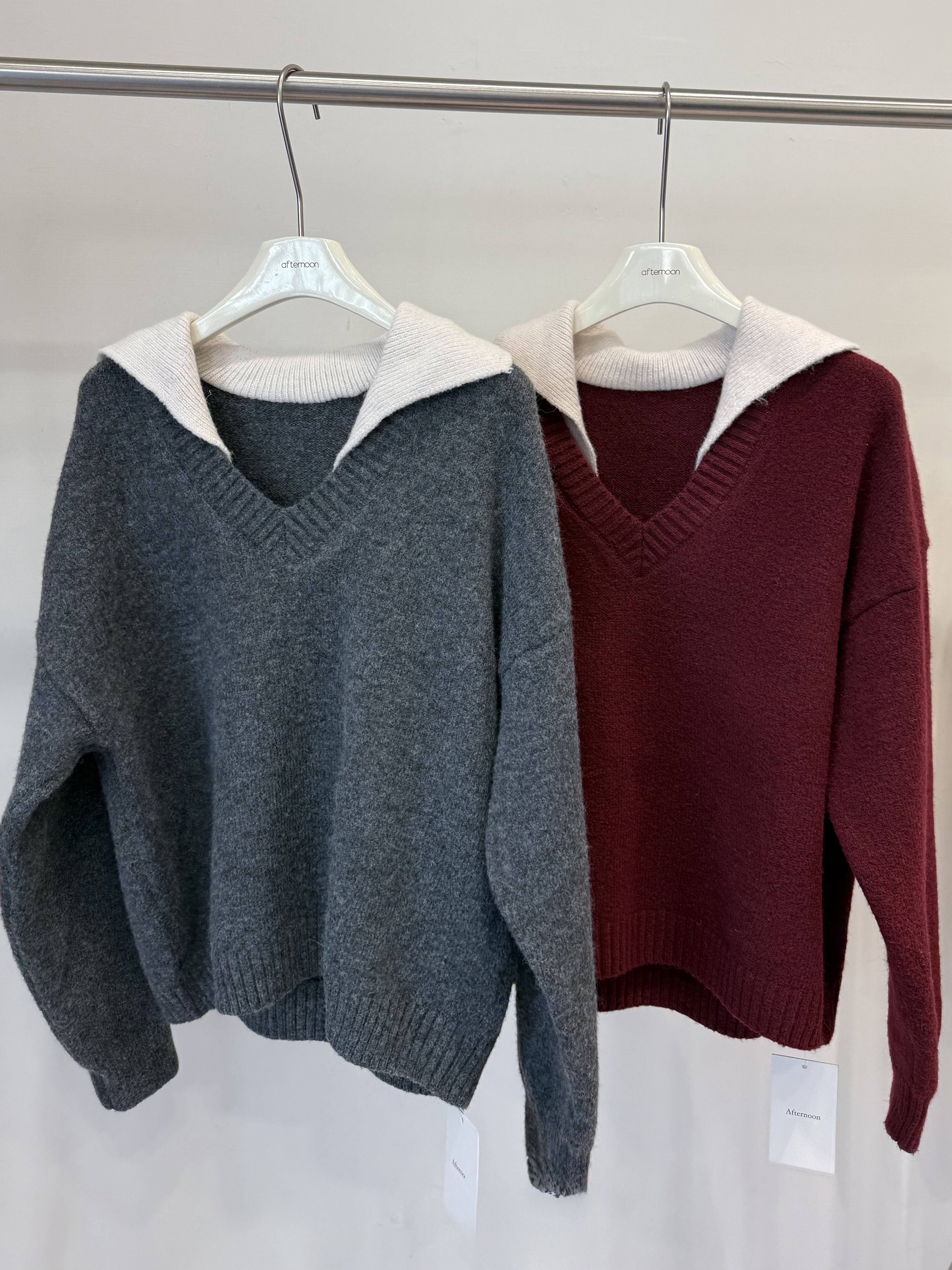 2637翻領撞色針織毛衣