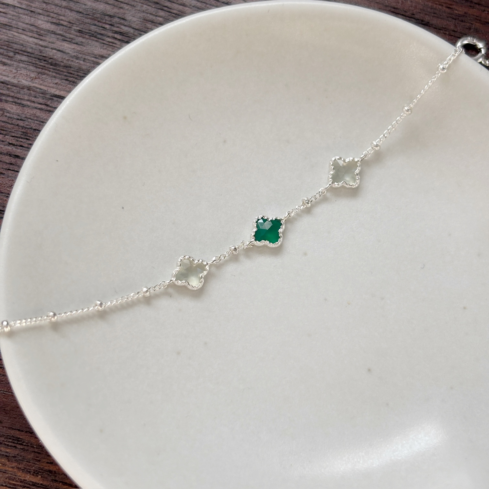 蛋糕四葉草葡萄石綠瑪瑙手鏈