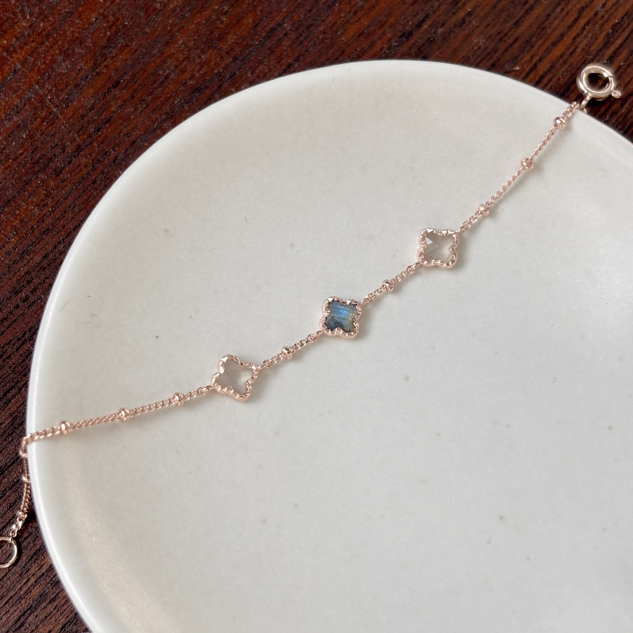 蛋糕四葉草銀月光拉長石手鏈