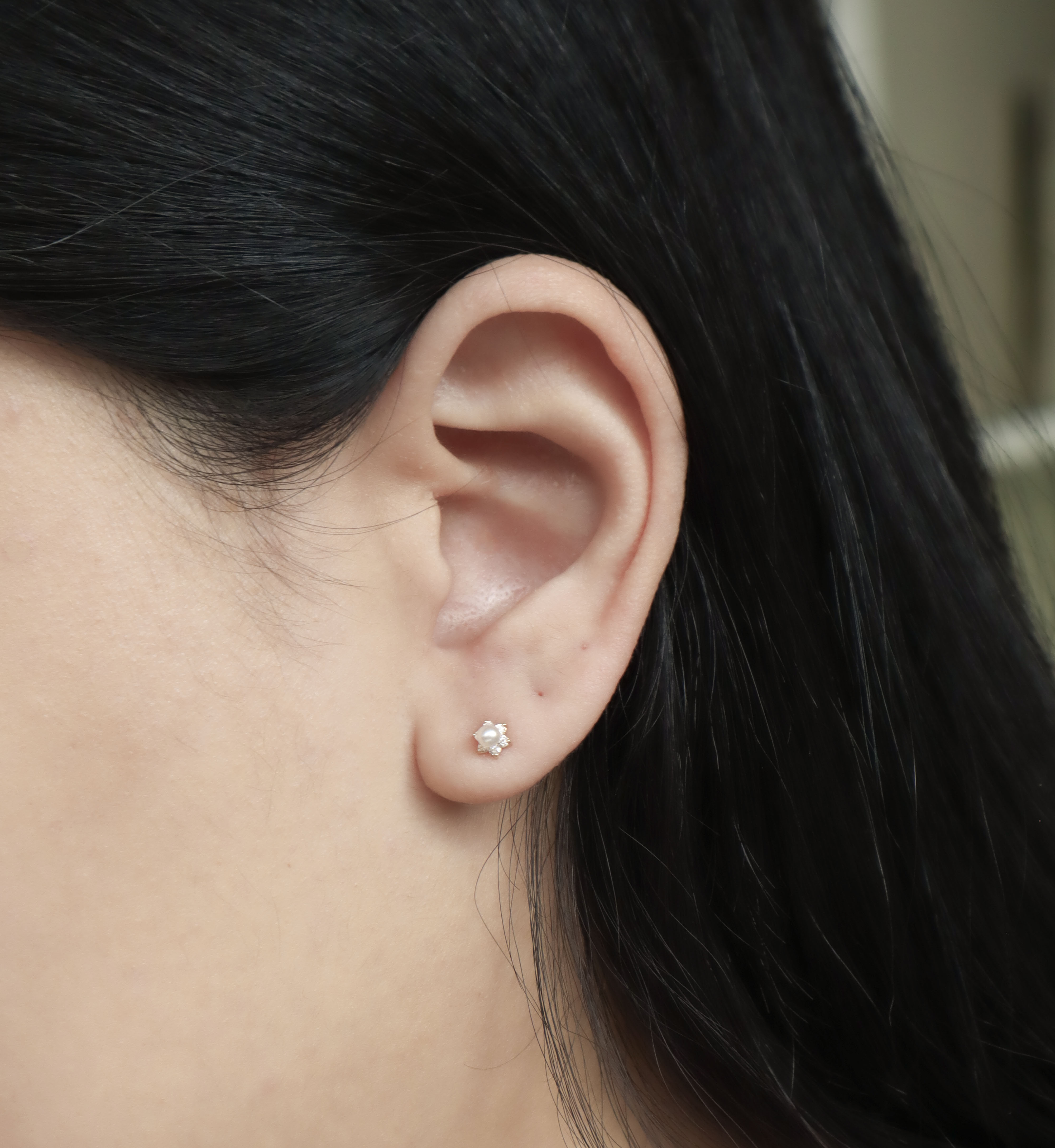 10K/迷你小花珍珠耳環