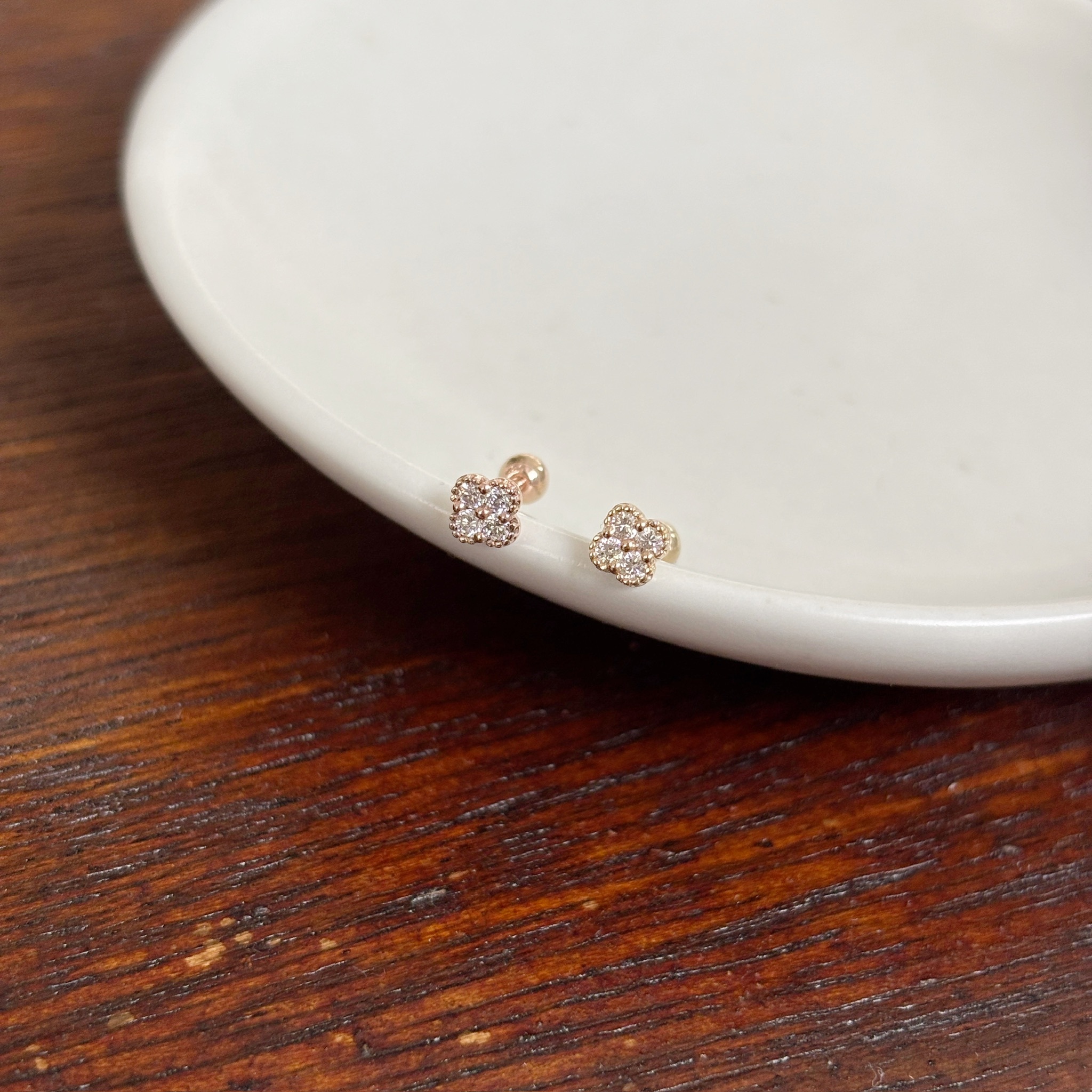 14K四葉草鑽石轉珠耳環