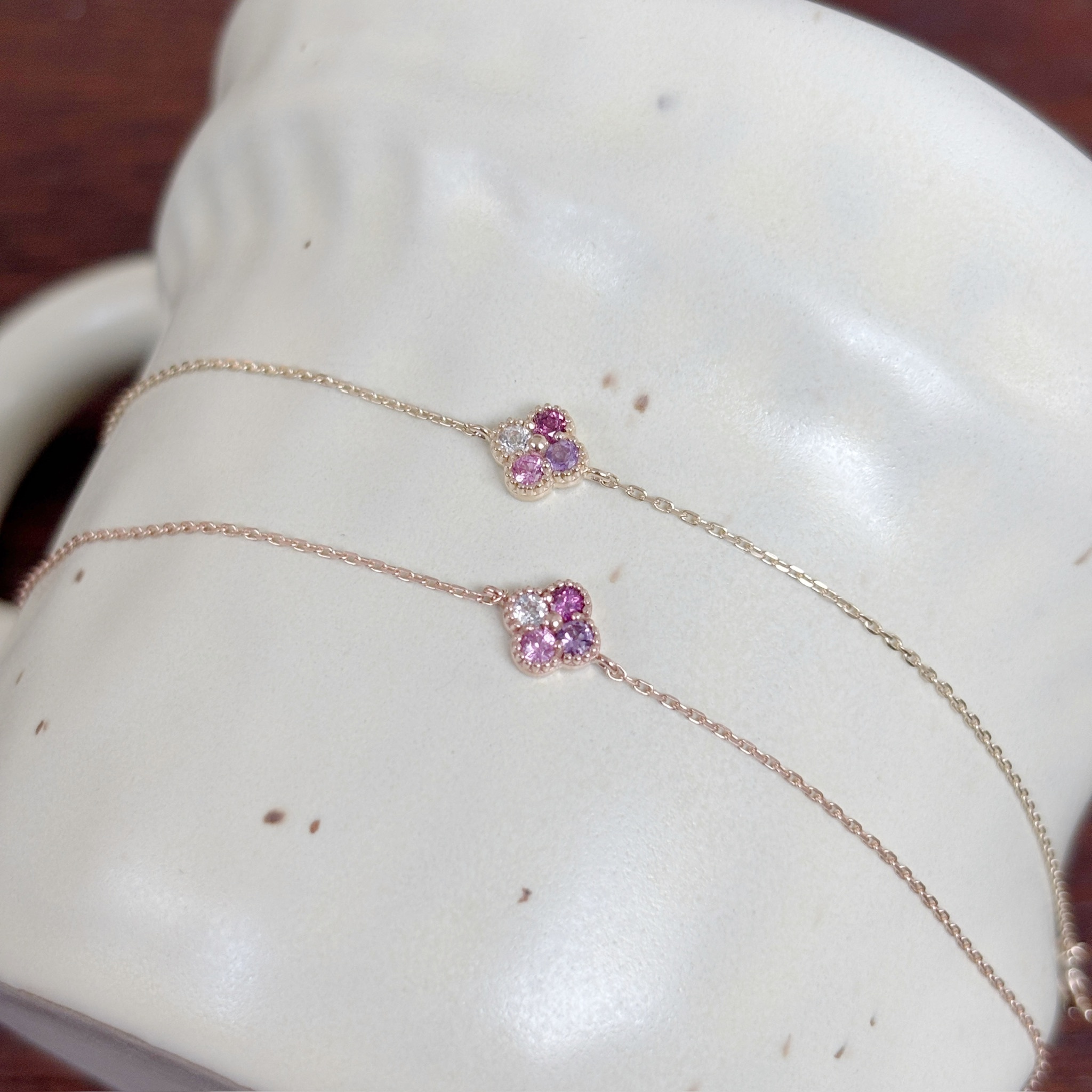 14K四葉草粉紫系寶石手鏈