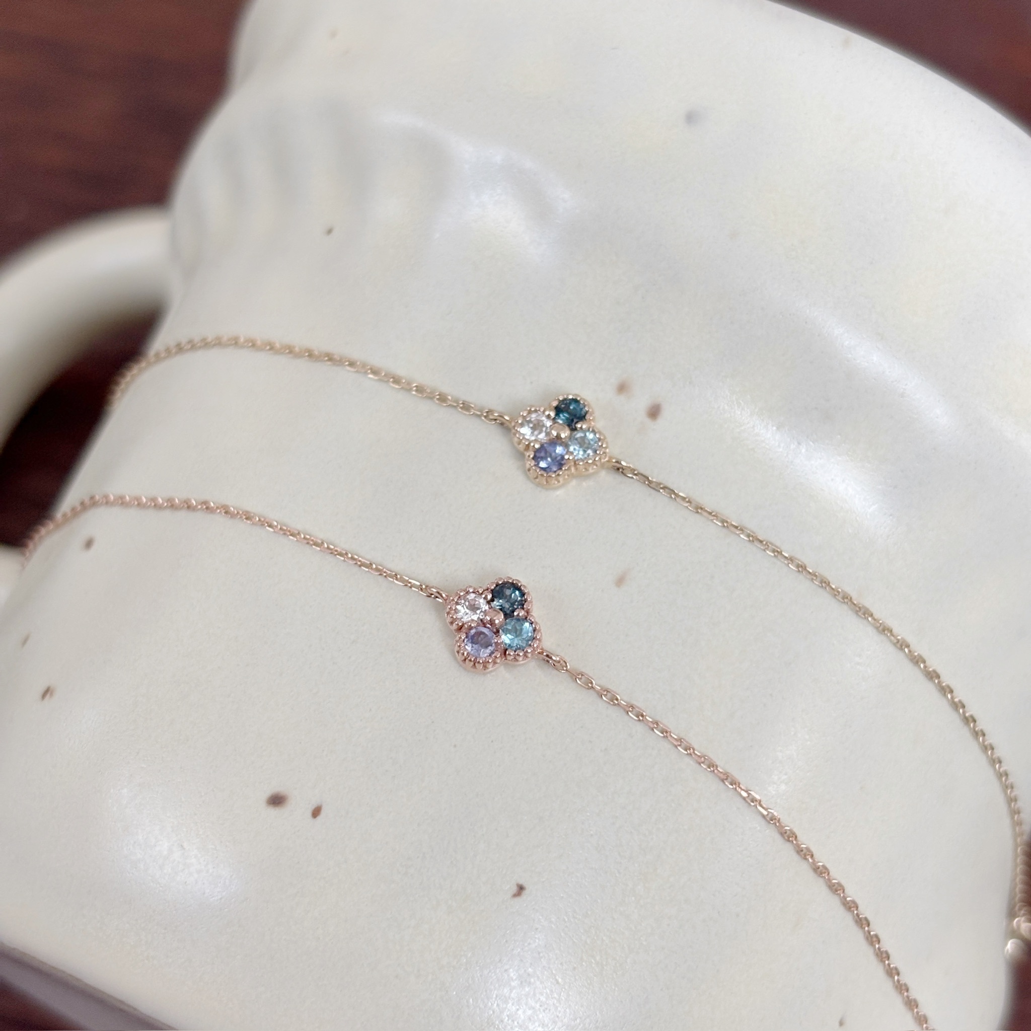 14K四葉草藍色系寶石手鏈