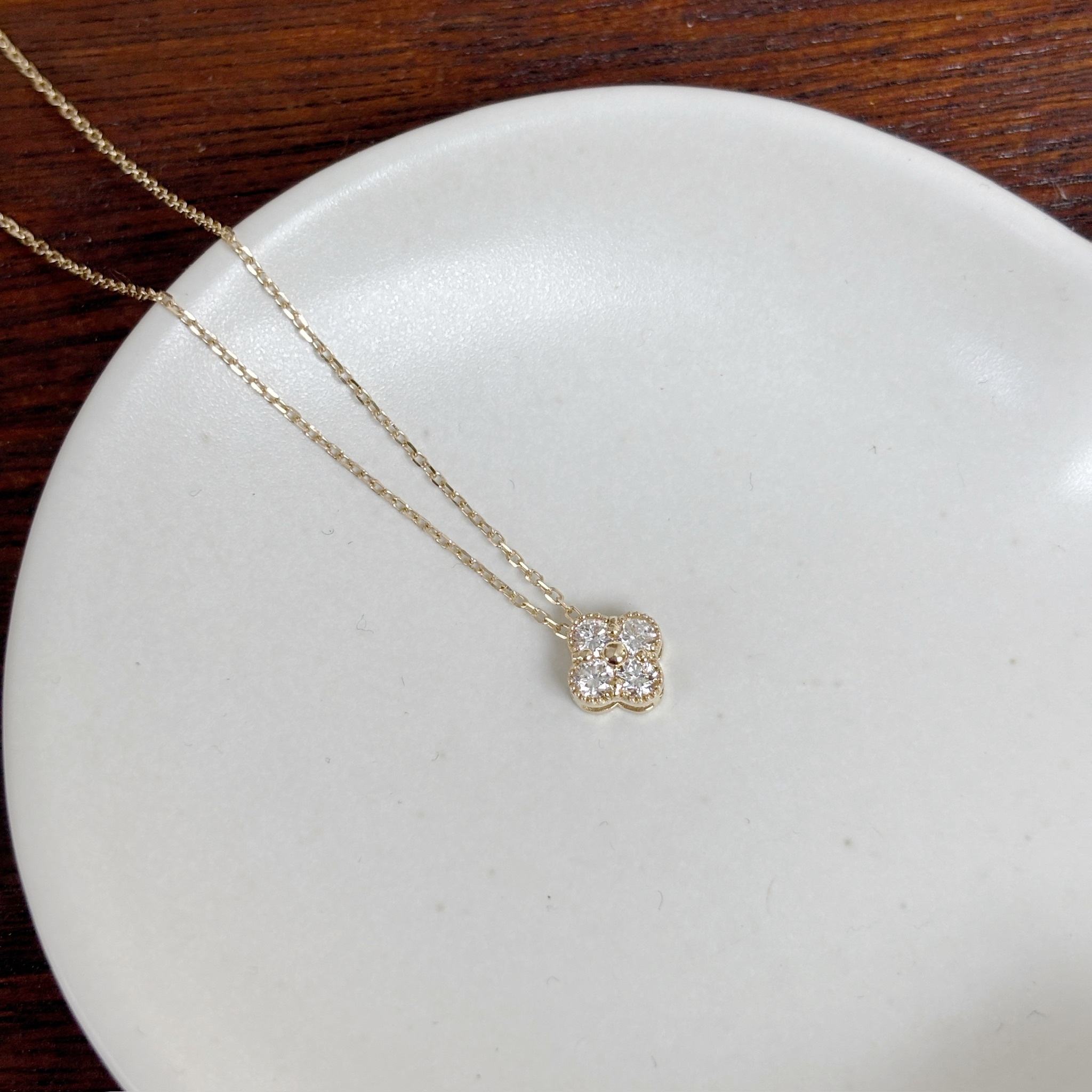 14K四葉草鑽石鎖骨鏈