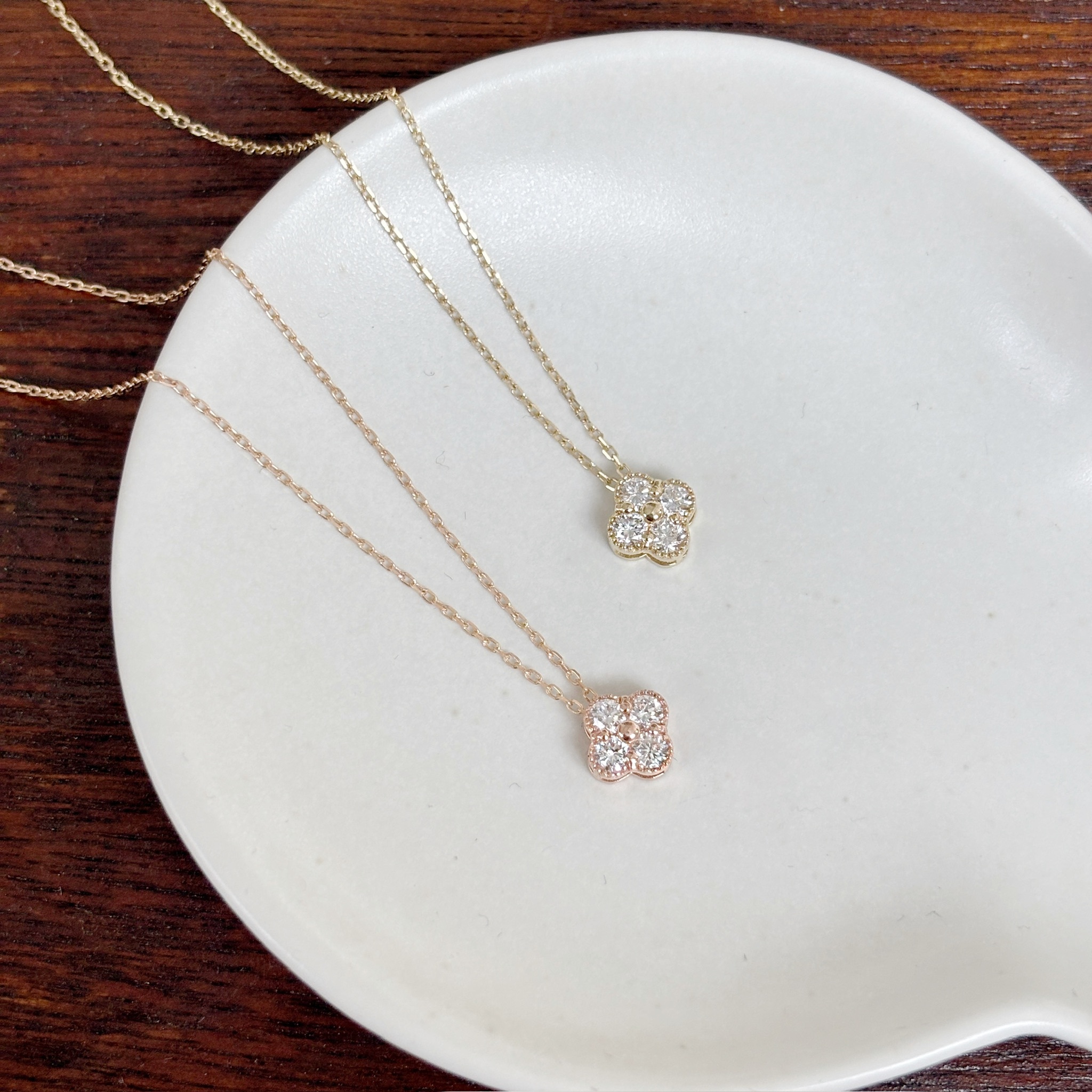 14K四葉草鑽石鎖骨鏈