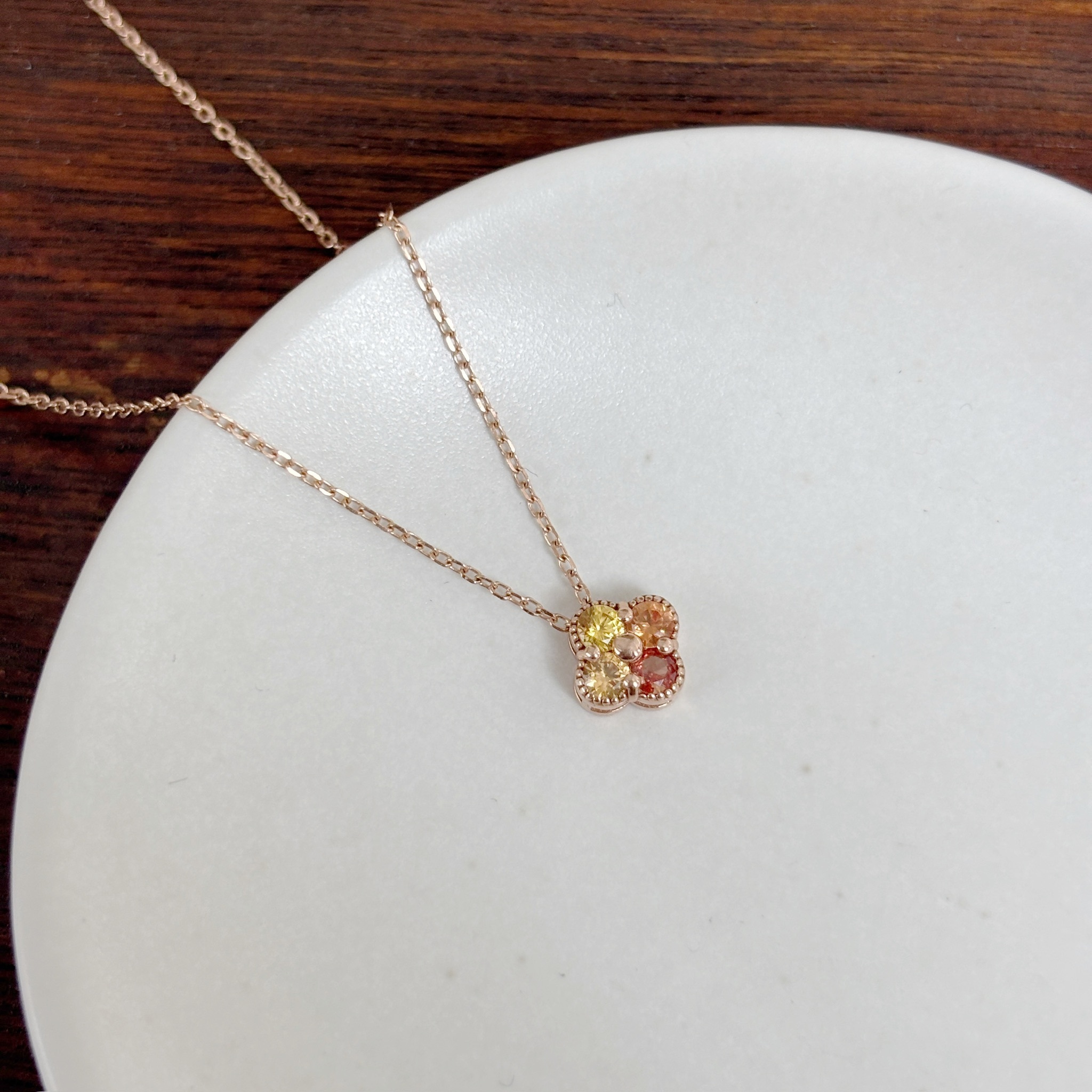 14K四葉草漸層橘色系藍寶石鎖骨鏈