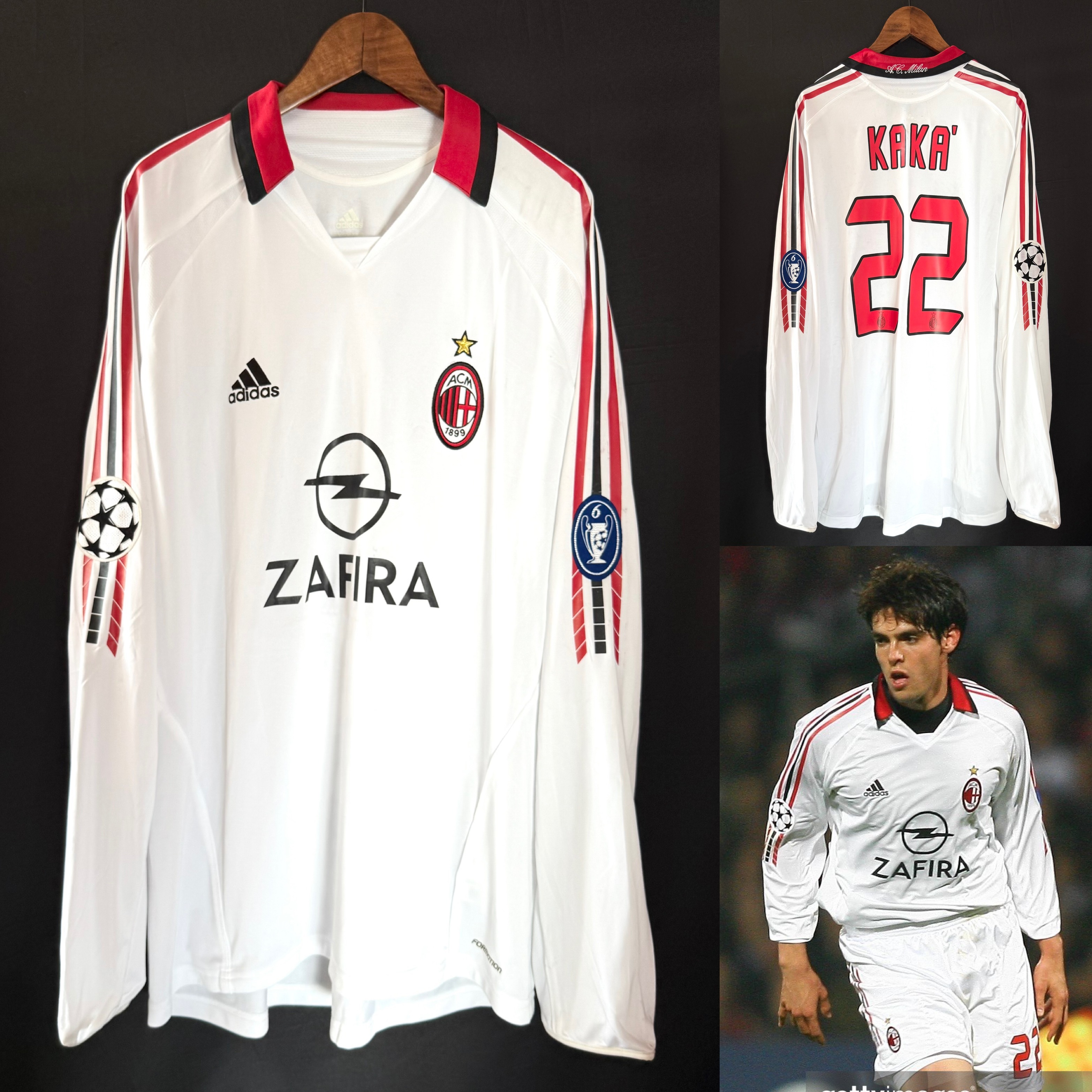 (Match Issue) AC Milan 2005-2006 UEFA Champions League Adidas L/S Away Match Issue Shirt #22 KAKA