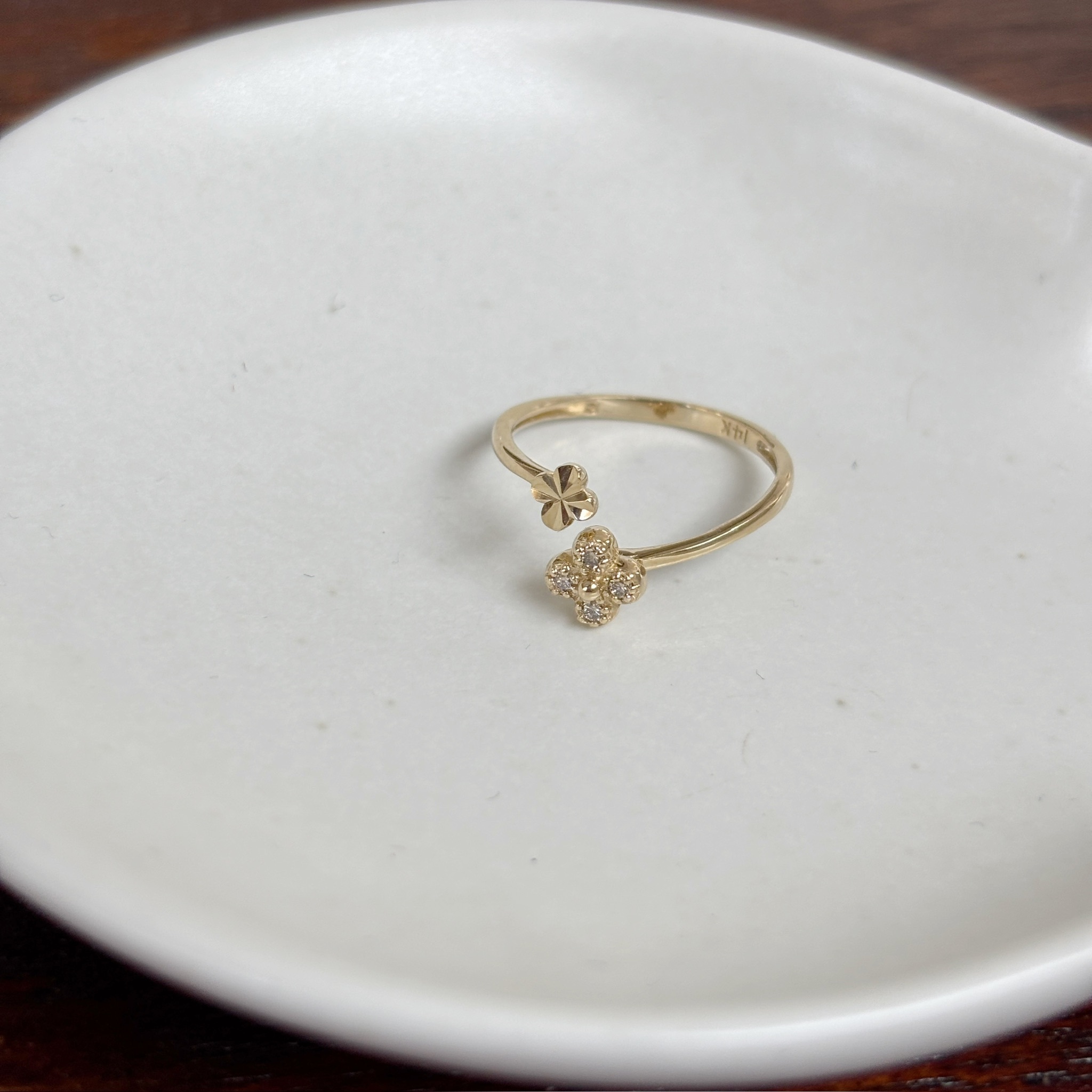 14K閃閃四葉草亮棕鑽可調戒指