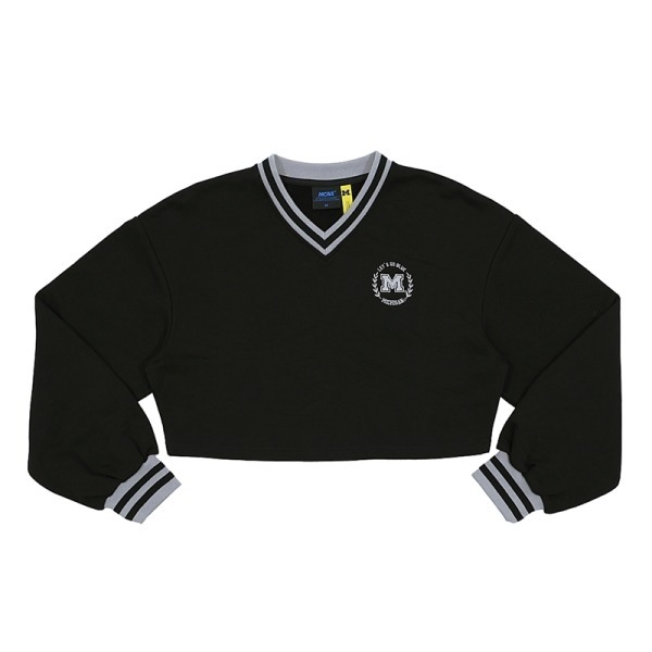 NCAA 大學T 黑 V領 短版 長袖 上衣 女 7552100320